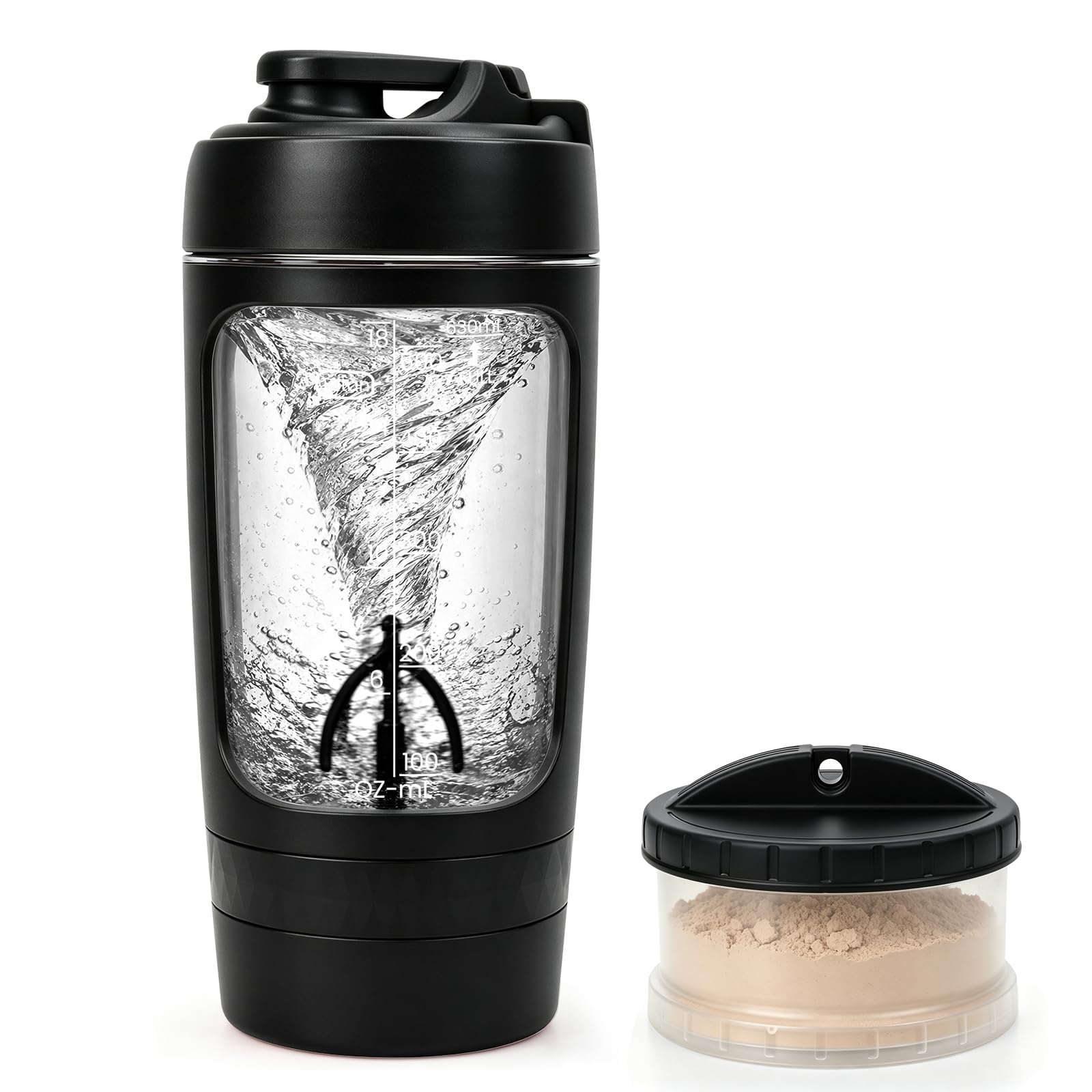 Shaker elettrico da 630 ml, shaker per proteine con scomparto per la polvere, shaker elettrico per proteine con base motore rimovibile, ricaricabile tramite USB-C, a prova di perdite e senza BPA, per