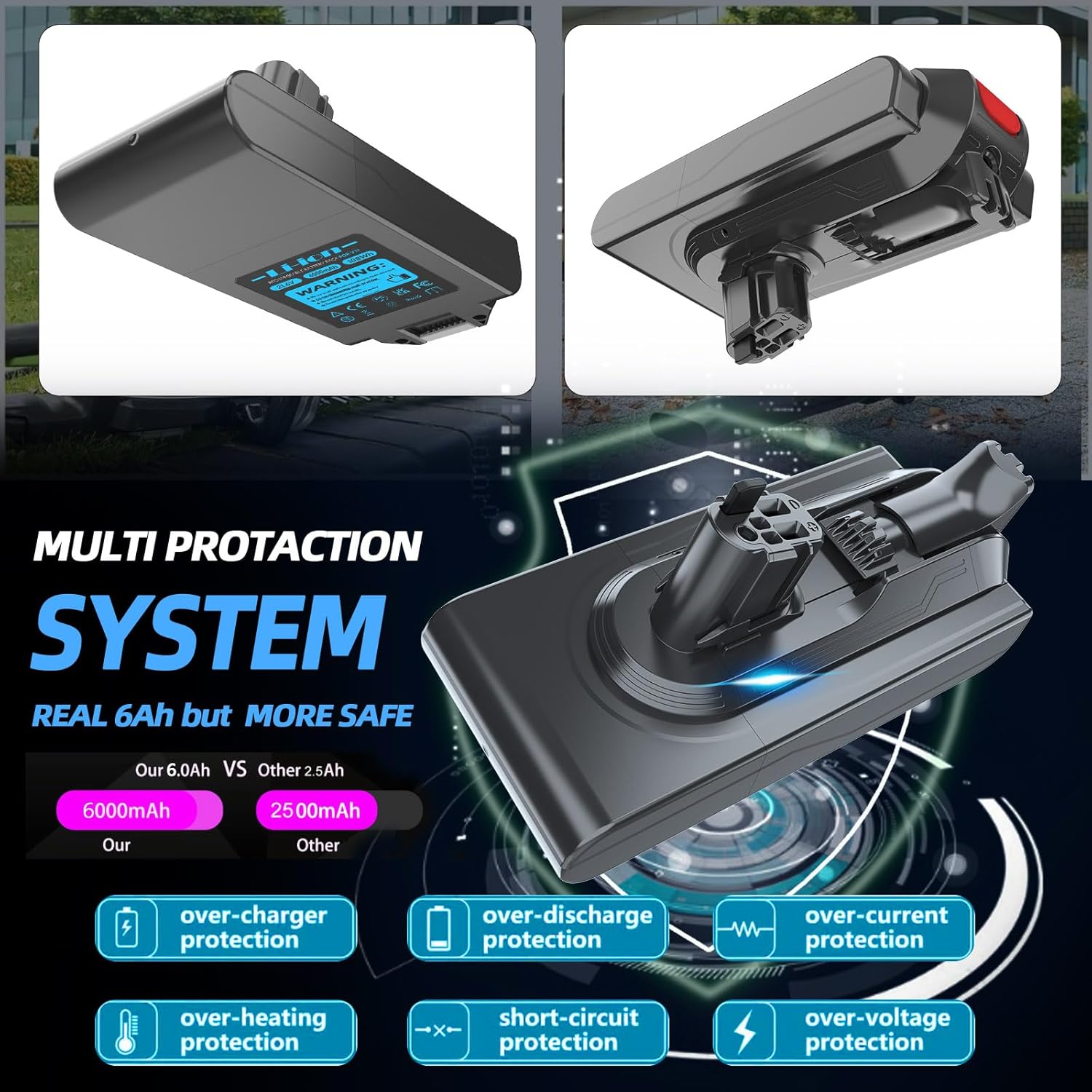 25.2V 6.0Ah 6000mAh Click-in Battery Replacement Compatible with Dyson V11 Torque Drive/Animal/Complete Extra/Absolute Pro and V15 SV15 SV16 SV22 Vacuums