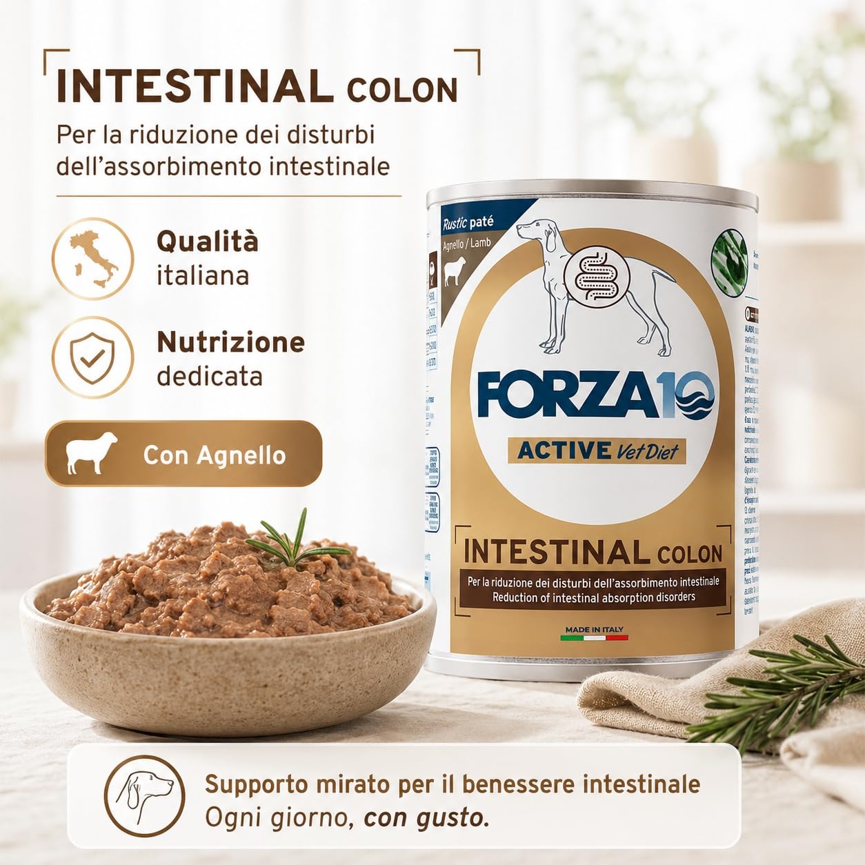 Intestinal Colon Agnello –Forza10 Diet Cibo Umido per Cani Adulti di tutte le Taglie e Razze, Monoproteico,per la riduzione dei disturbi intestinali, 12 Lattine x 400g, Alimento Completo.