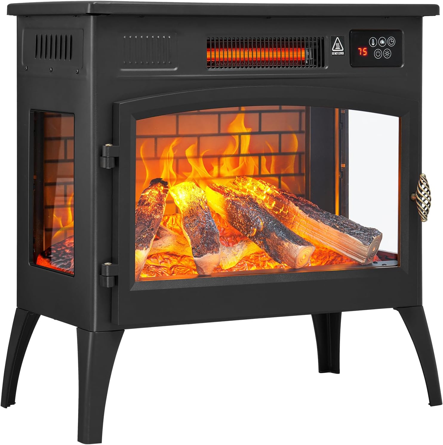24″ Freestanding Electric Fireplace Stove with 3D Flame Effect and 6 Flame Color, 1000/1500W Infrared Fireplace Stove, 5200 BTU Electric Fireplace Heater with Remote and Timer for Indoor, Black - Thumbnail 2
