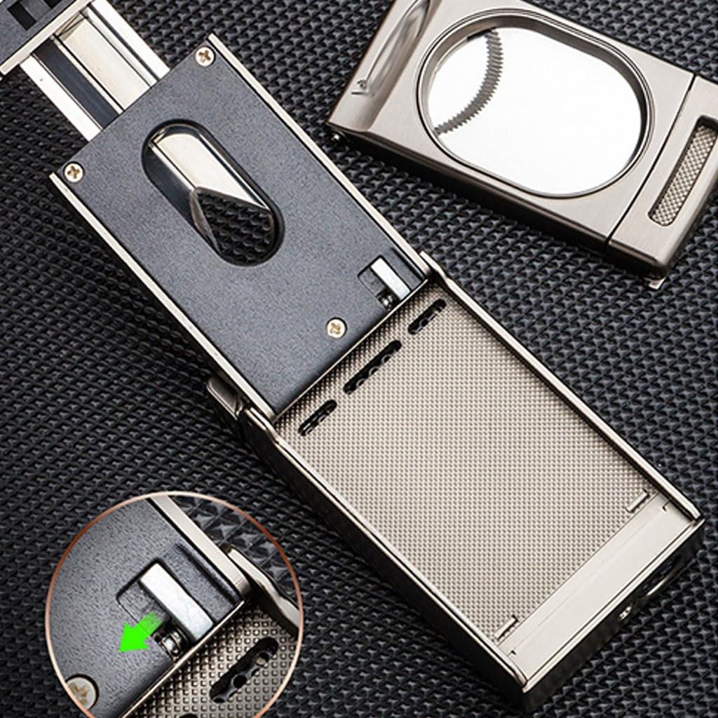 Windproof Butane Torch Cigar Lighter, Creative Switchable Scissors Flat Cutter/V-Shaped Cutter, Dual Straight Flame, Men's Cigar Accessories(C)