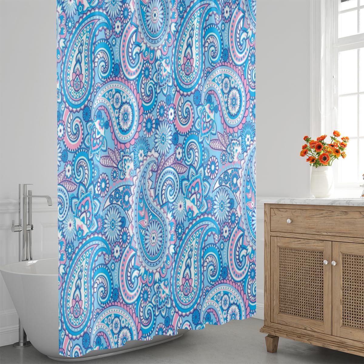 Rideau De Douche Rétro Cachemire – 182x182 Cm – Polyester Imperméable – Avec 12 Crochets – Lavable En Machine