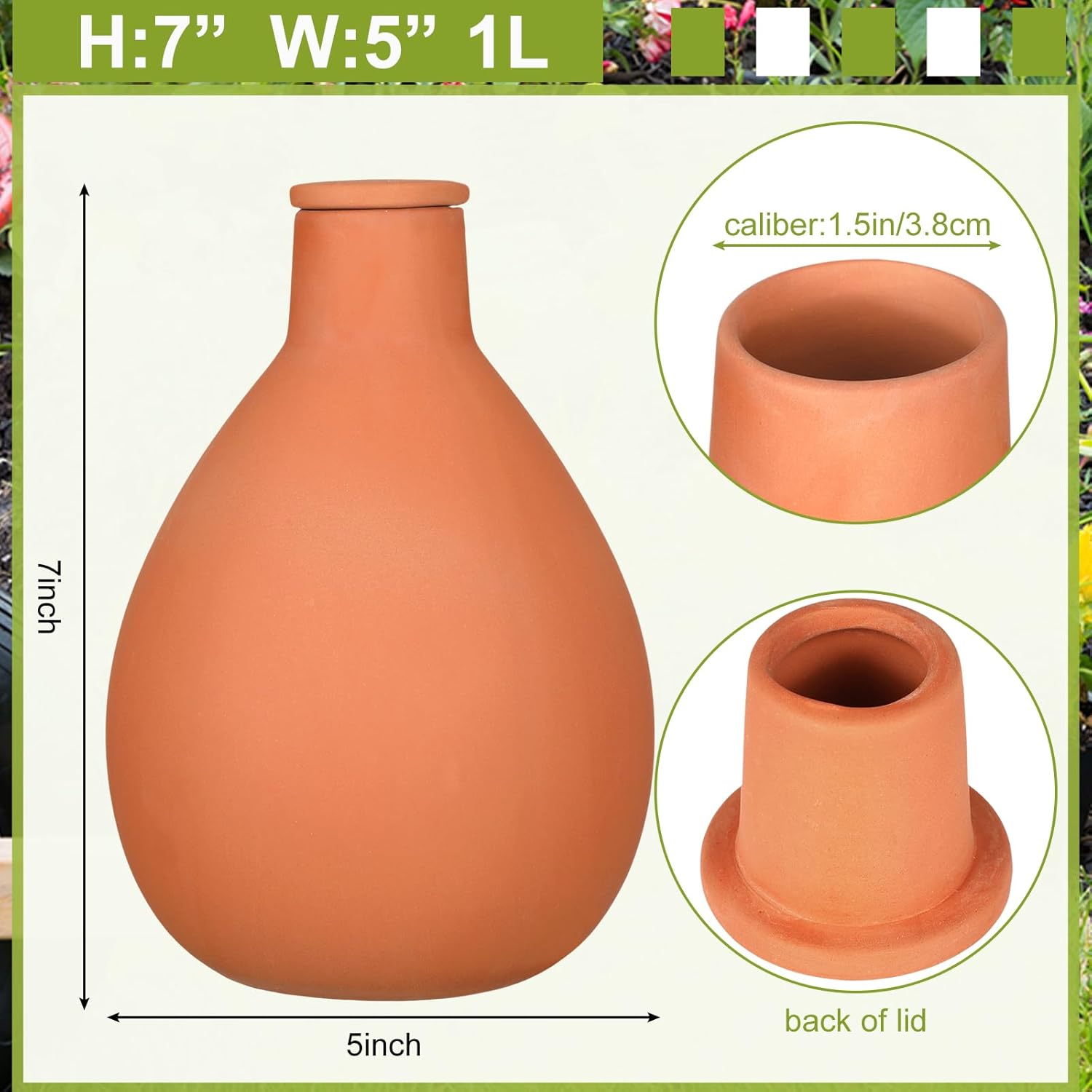 2 Pcs Watering Pots Large Terracotta Watering Pots with Lid 34 oz Terra Cotta Self Watering Pots Water Dripper Automatic Plant Irrigation Devices System for Indoor Outdoor Plants