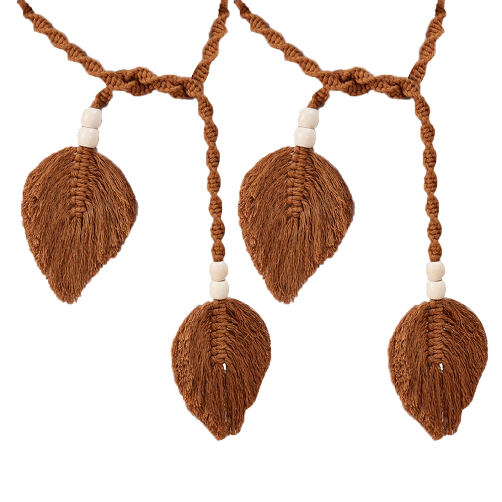 Fermatende Boho In Cotone Intrecciato Con Perline Di Legno | 2 Pezzi A Forma Di Foglia Per Interni/Esterni - 4