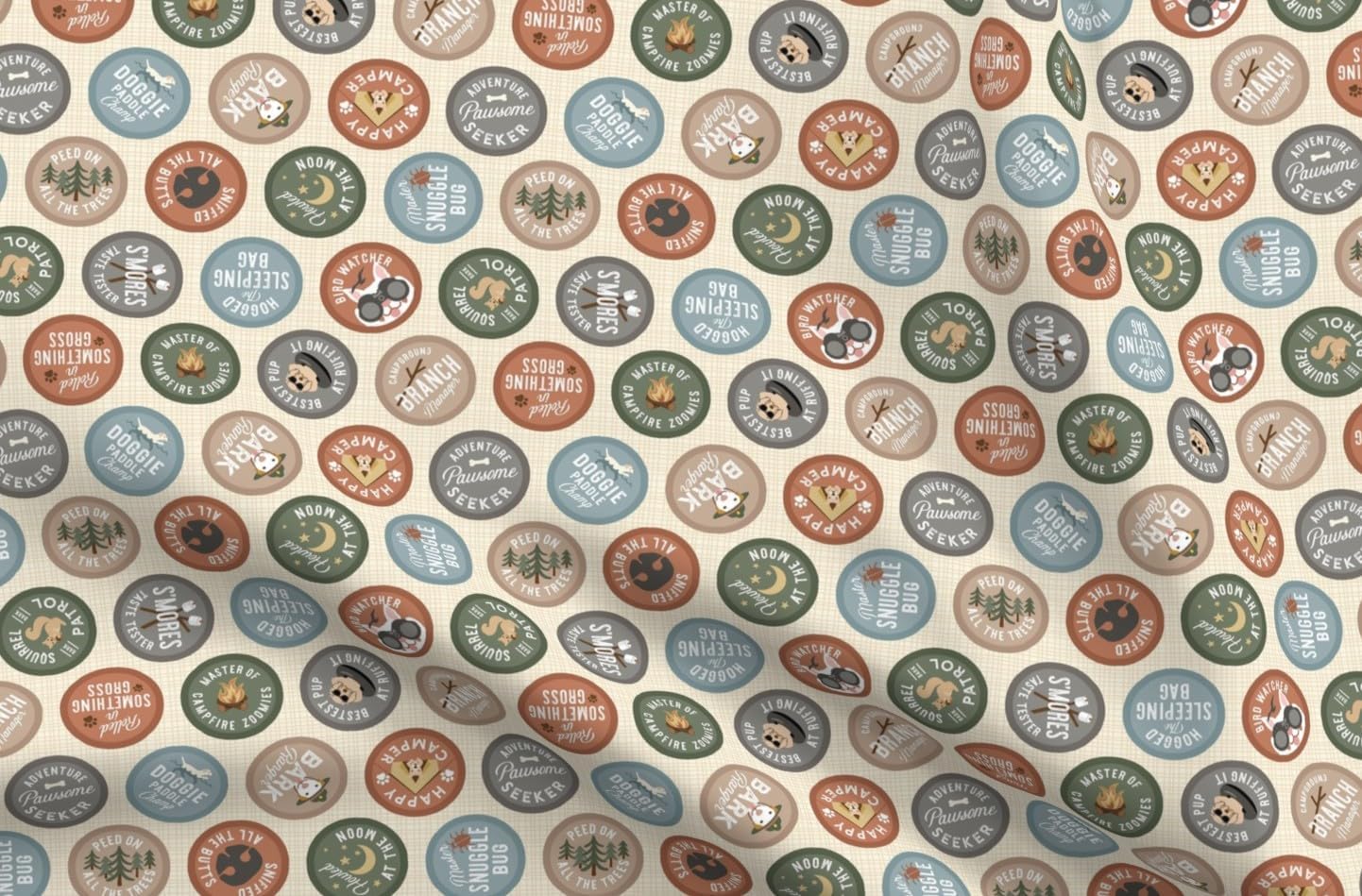 Spoonflower Fabric - Novelty Patch Camping Rustic Adventure Funny Outdoor Summer Camp Printed on Petal Cotton Fabric Fat Quarter - Sewing Quilting Apparel Crafts Decor