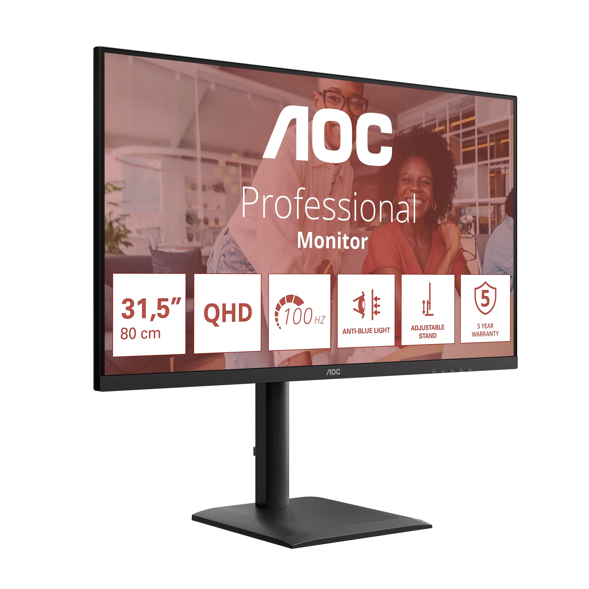 AOC Q32E4U 31.5 inch WQHD Monitor 100Hz, IPS Panel, 4ms GtG, Adaptive Sync, HDR Mode, Height Adjustment, Speakers, (2560x1440 HDMI 2x 1.4 DP 1.4 USB Hub) Black