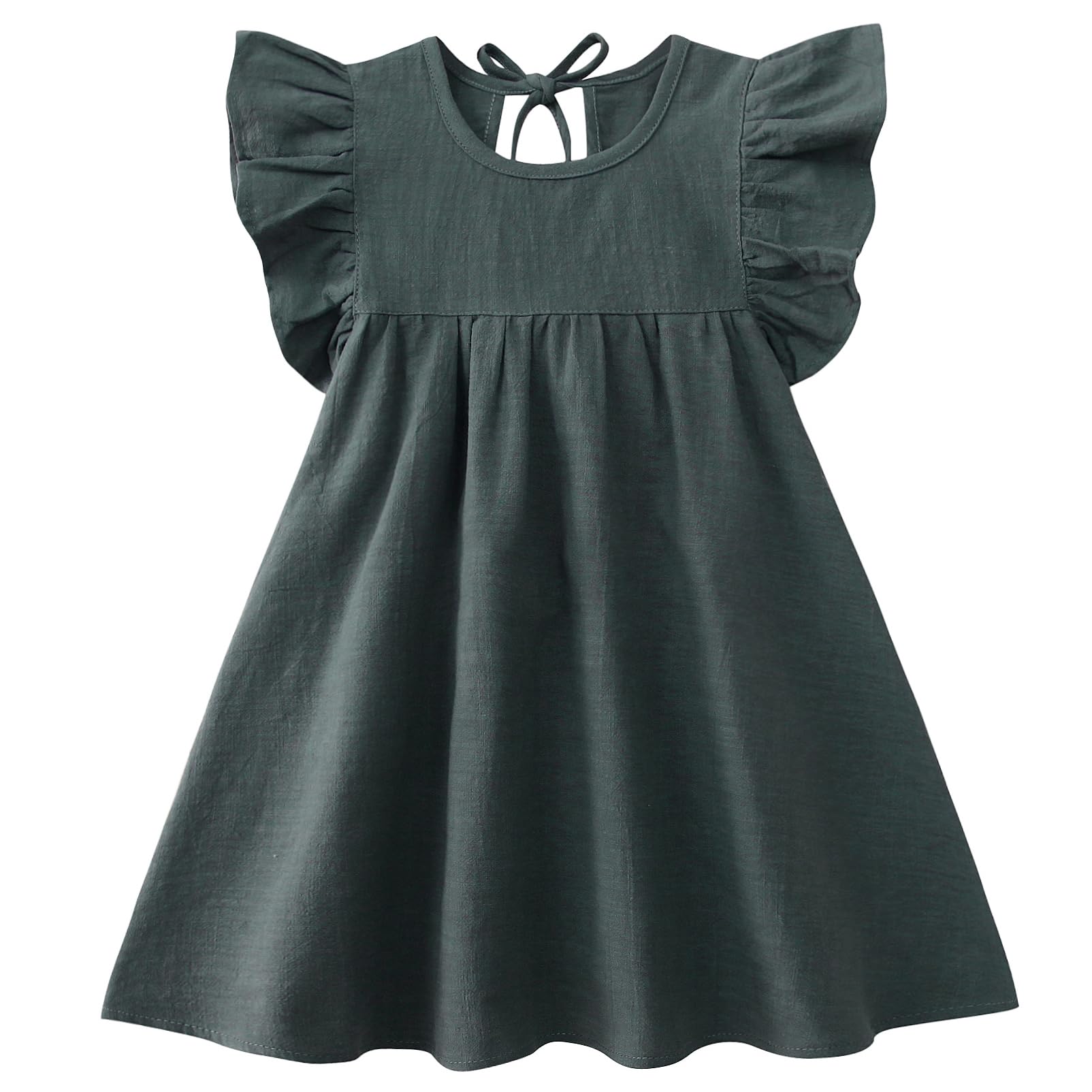 Vestido de verano para niña, de algodón y lino, con volantes, sin mangas, casual, playa, fiesta, 1-6 años