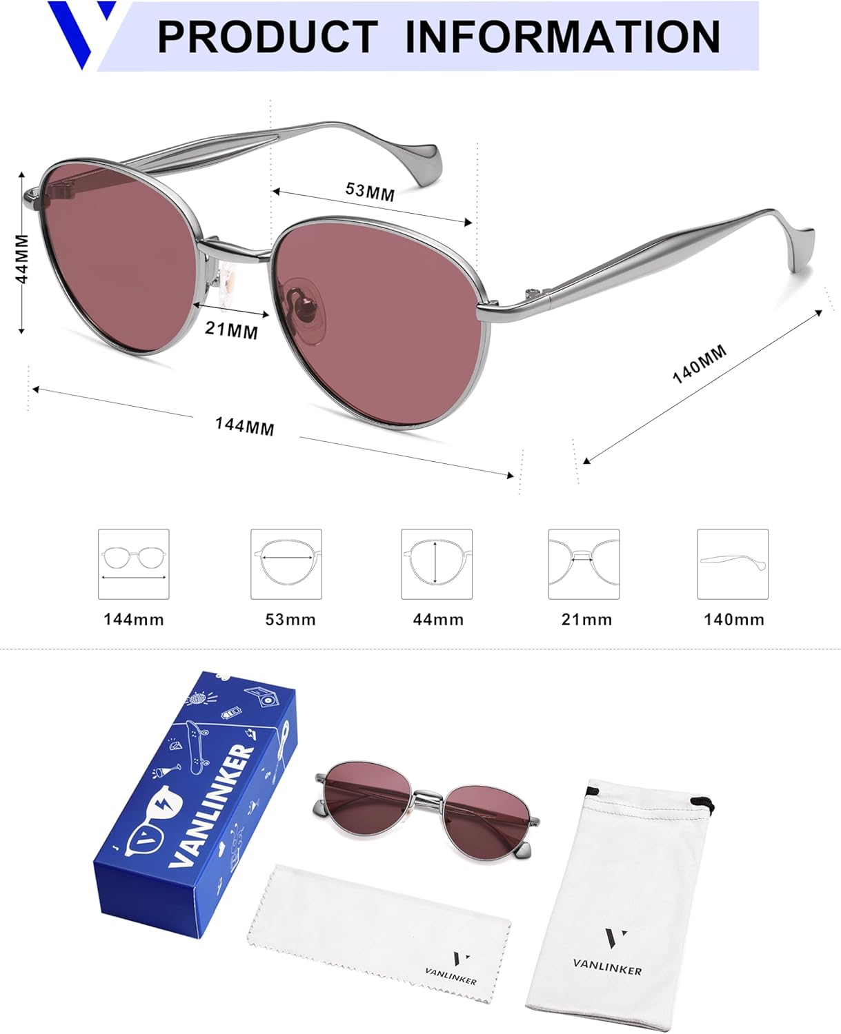 VANLINKER Small Polarized Sunglasses for Women Men Retro Round Metal Frame Classic Hippie Circle Shades VL9880 - Image 5