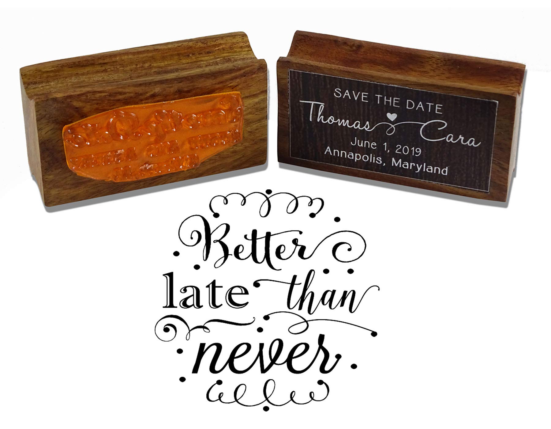 Printtoo Round Better Late Than Never Text Wood Mounted Rubber Stamp Weddding Invitation Stamper Gift Idea