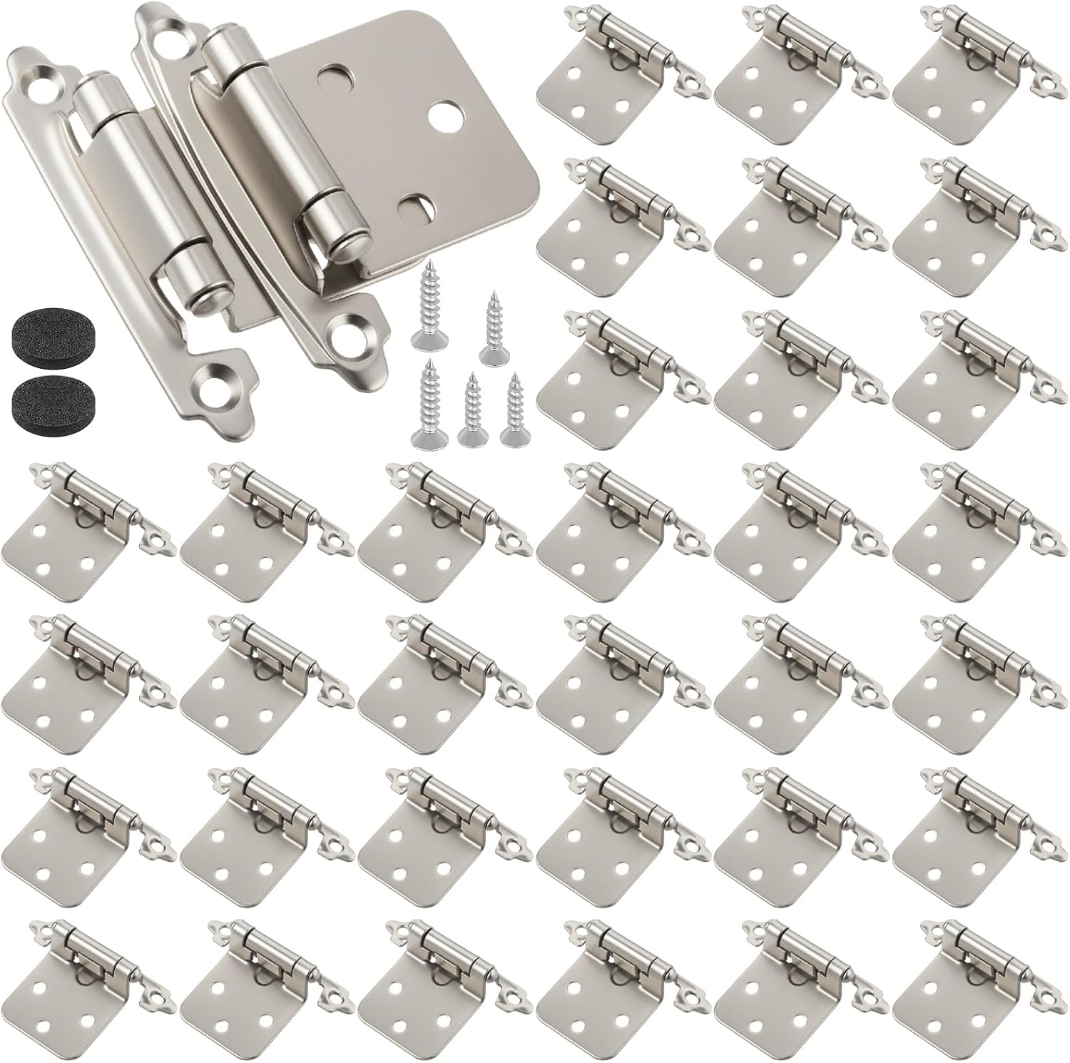 Shimeyao 100 Pack (50 Pair) 1/2 Overlay Matte Black Cabinet Hinges Self Closing Bath & Kitchen Cabinet Hinges Black Flush Mount with Door Bumpers & Upgraded Screws