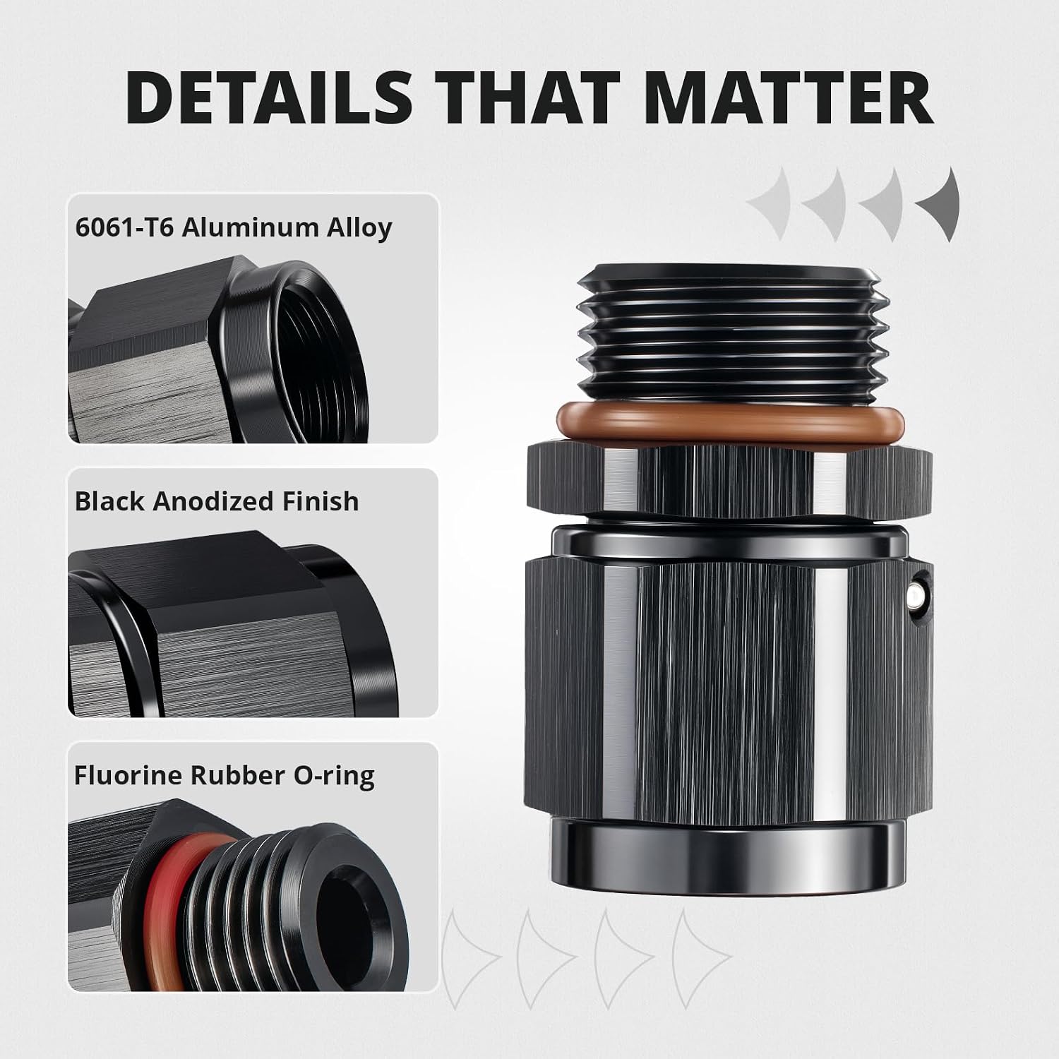 EVIL ENERGY 8AN Female Flare Swivel to 8AN ORB Male Adapter, Fuel Rail Fitting, Leak-Free & Easy Install for Fuel Line Systems, Aluminum Black