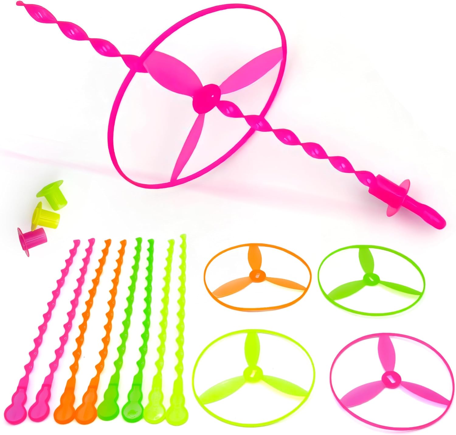 50 Pcs Plastic Flying Helicopter Toy Set Flying Twist Disc with Launchers Spinning Bamboo Dragonfly Plastic Propeller for Kids Party Favors Gifts