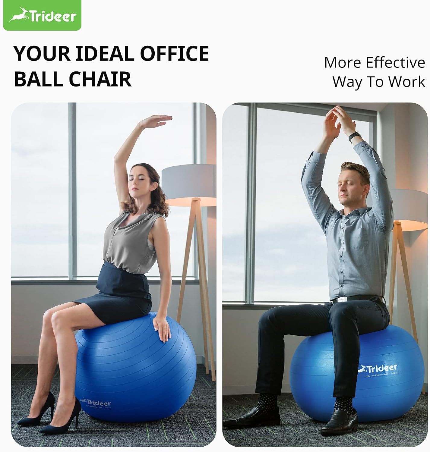 Trideer Extra Thick Yoga Ball Exercise Ball, 5 Sizes Ball Chair, Heavy Duty Swiss Ball for Balance, Stability, Pregnancy, Physical Therapy, Quick Pump Included