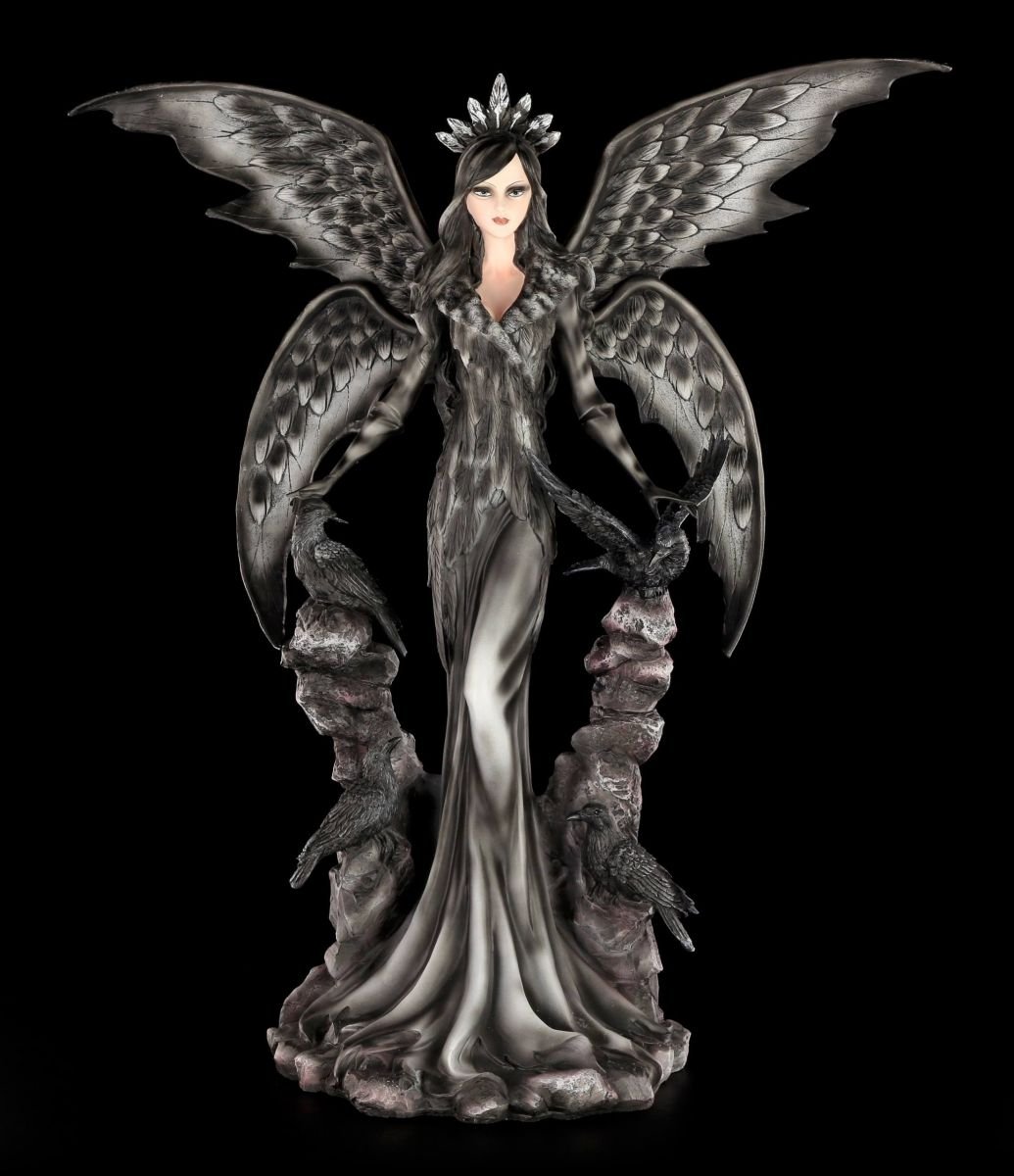 Figuren Shop GmbH Statuetta Elfo - Notte Il Corvo - Gotico Angelo Statua 62 Cm
