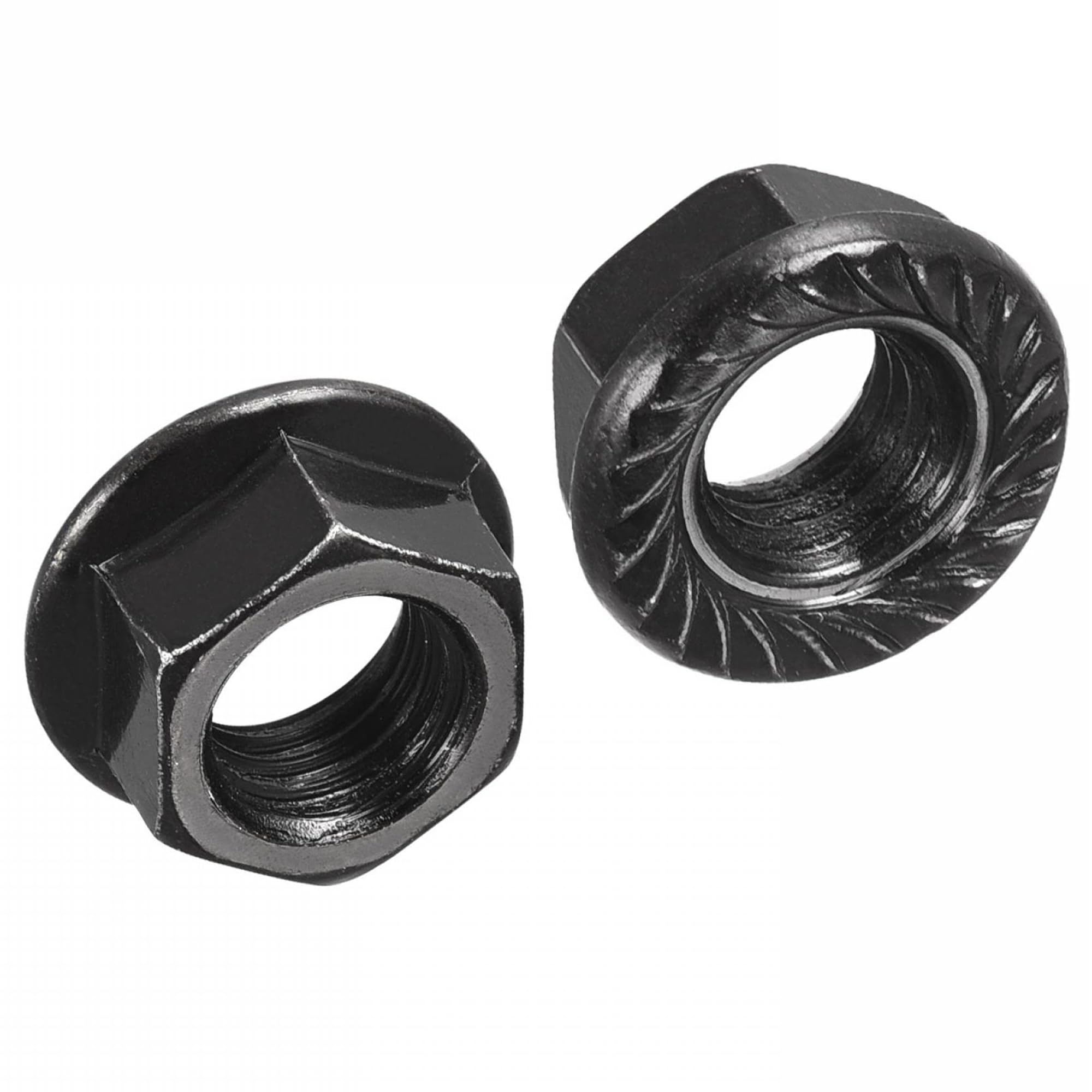 TOP-VIGOR M10 Serrated Flange Hex Lock Nuts, Carbon Steel Black Oxide Finish, Self-Locking Threaded Nuts