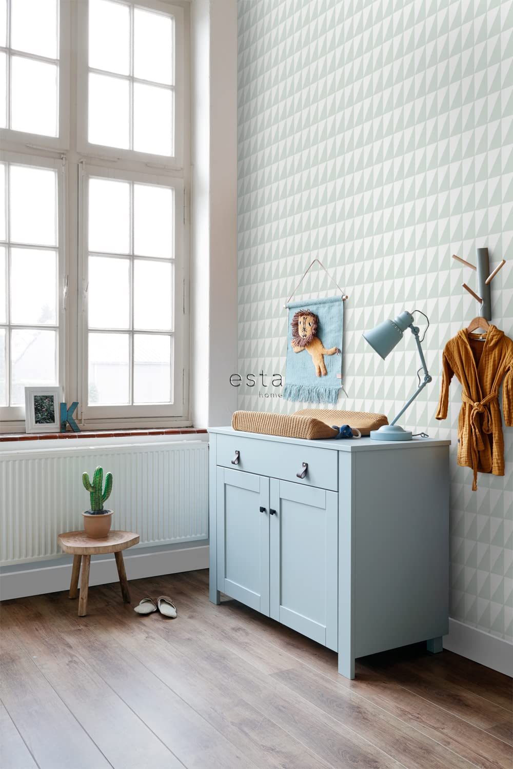ESTAhome Tapeta trójkąty graficzne miętowej zieleni 53 cm x 10.05 m