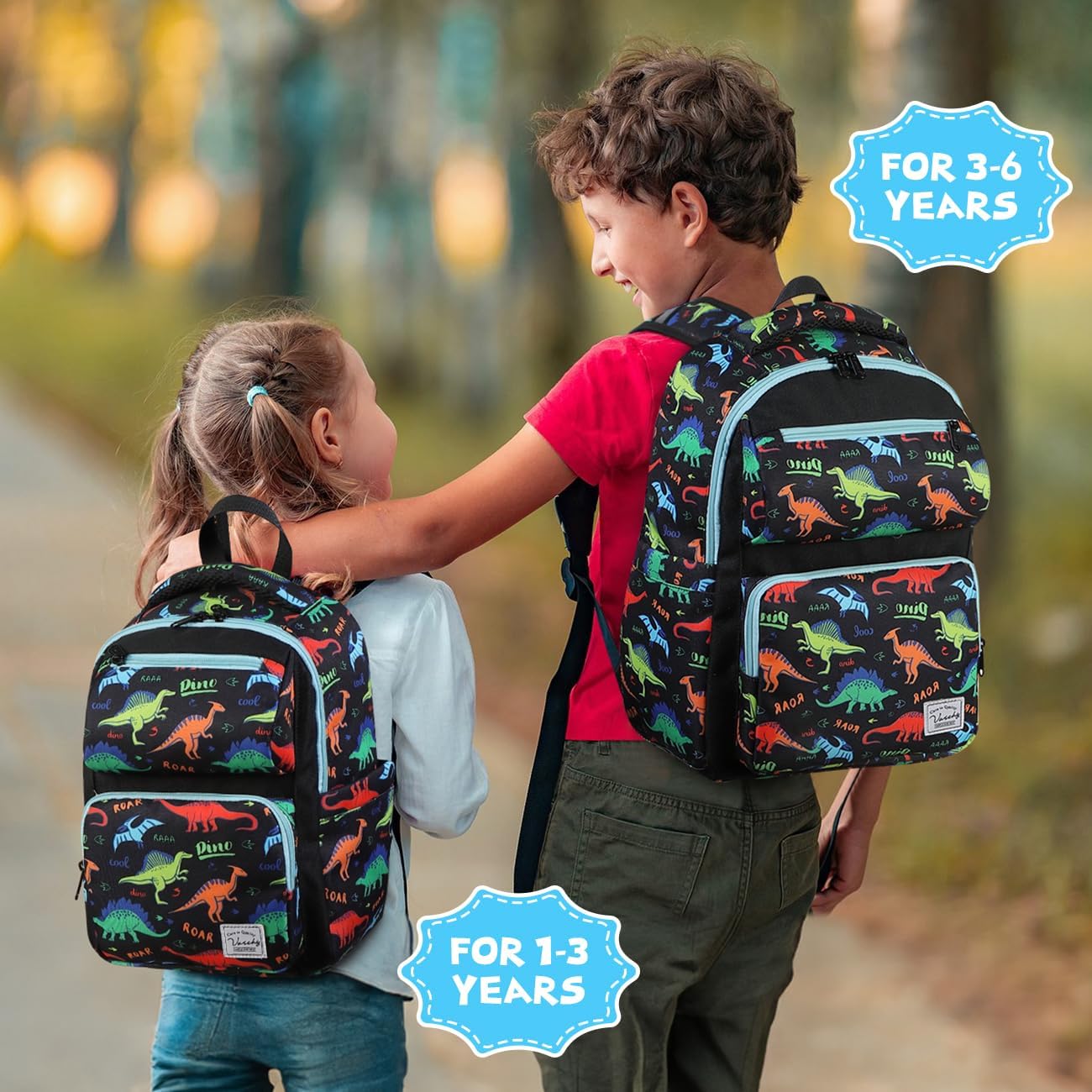 VASCHY Backpack for Boys, Kids Cute Kindergarten Preschool Children 12L Small Backpack Bookbag for School Travel Dinosaur Black - Image 3
