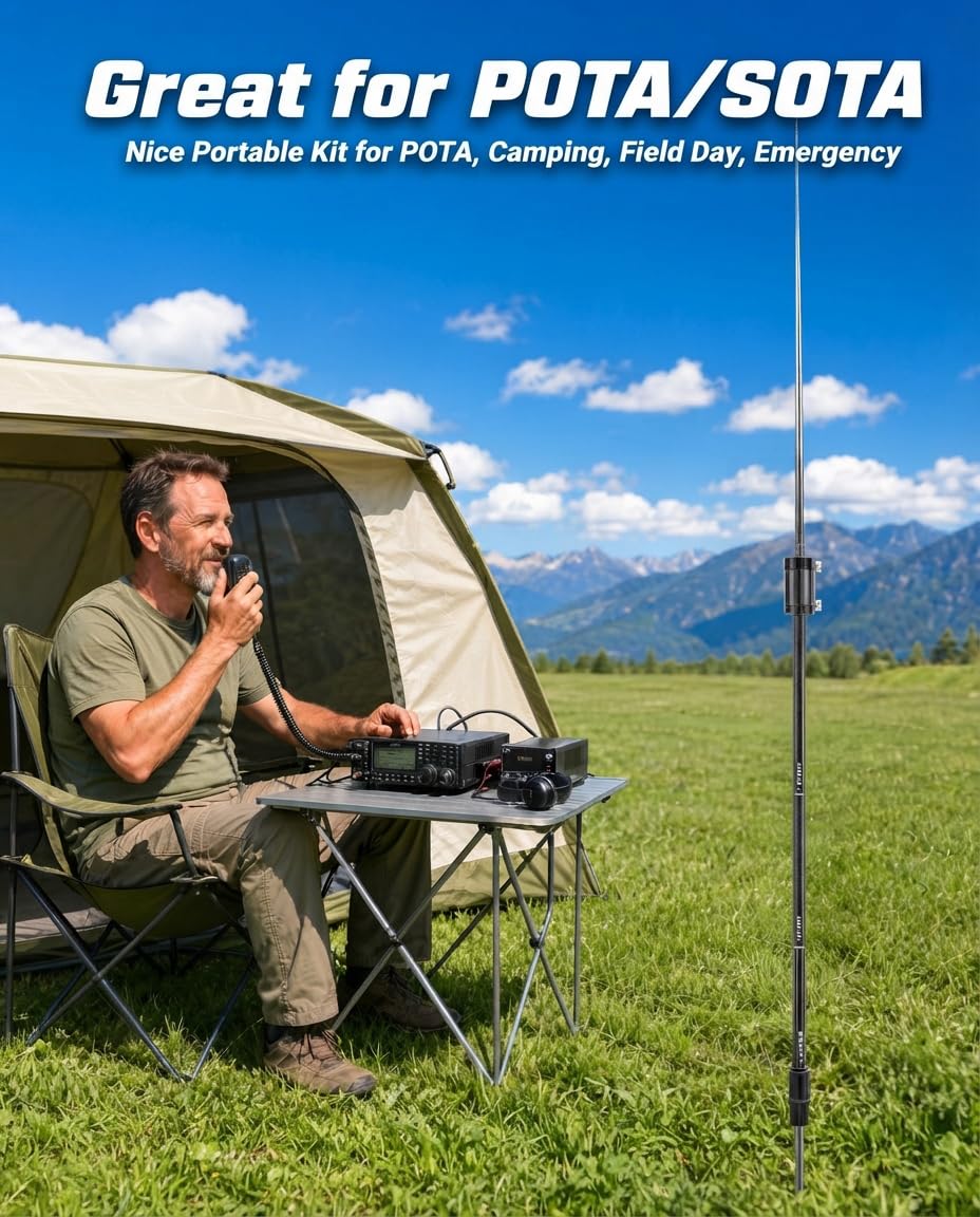 JPC-12 Antenas HF para Radio jamón con regulador Deslizante 7MHz-50MHz, Antena Vertical Hf de 40 m-6 m, 8 Bandas para Exteriores de 4,1 Metros (M10)