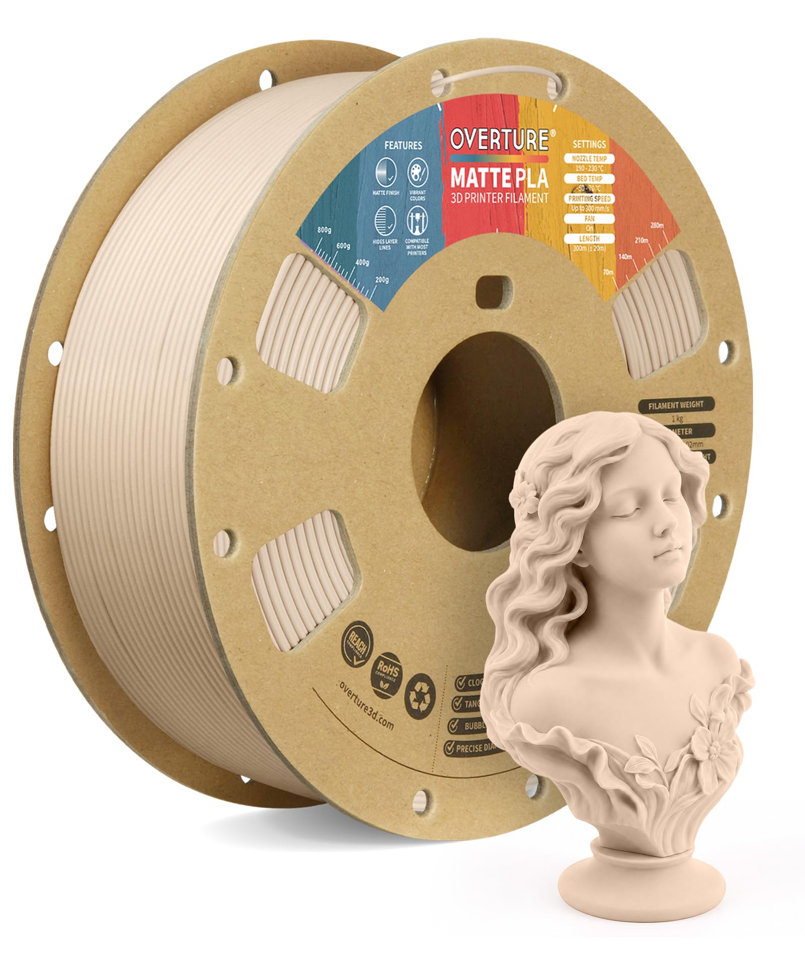 Amazon.co.jp: OVERTURE マット PLA フィラメント 1.75mm 1kg FDM 3D