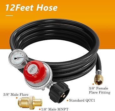 NUPICK 12FT Propane Regulator with Hose for Burner, Turkey Fryer
