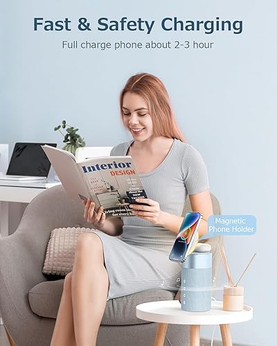 Miniatura 6 de COLSUR Altavoz Bluetooth, cargador inalámbrico magnético, altavoces Bluetooth con luz nocturna, estación de carga inalámbrica 2 en 1 para iPhone