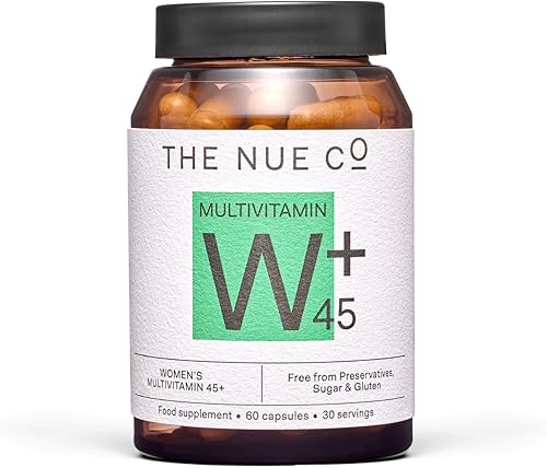 The Nue Co. Suplemento Multivitamina 45+ para mujer, apoya la energía, la inmunidad, la concentración, vegano, sin gluten, 60 cápsulas