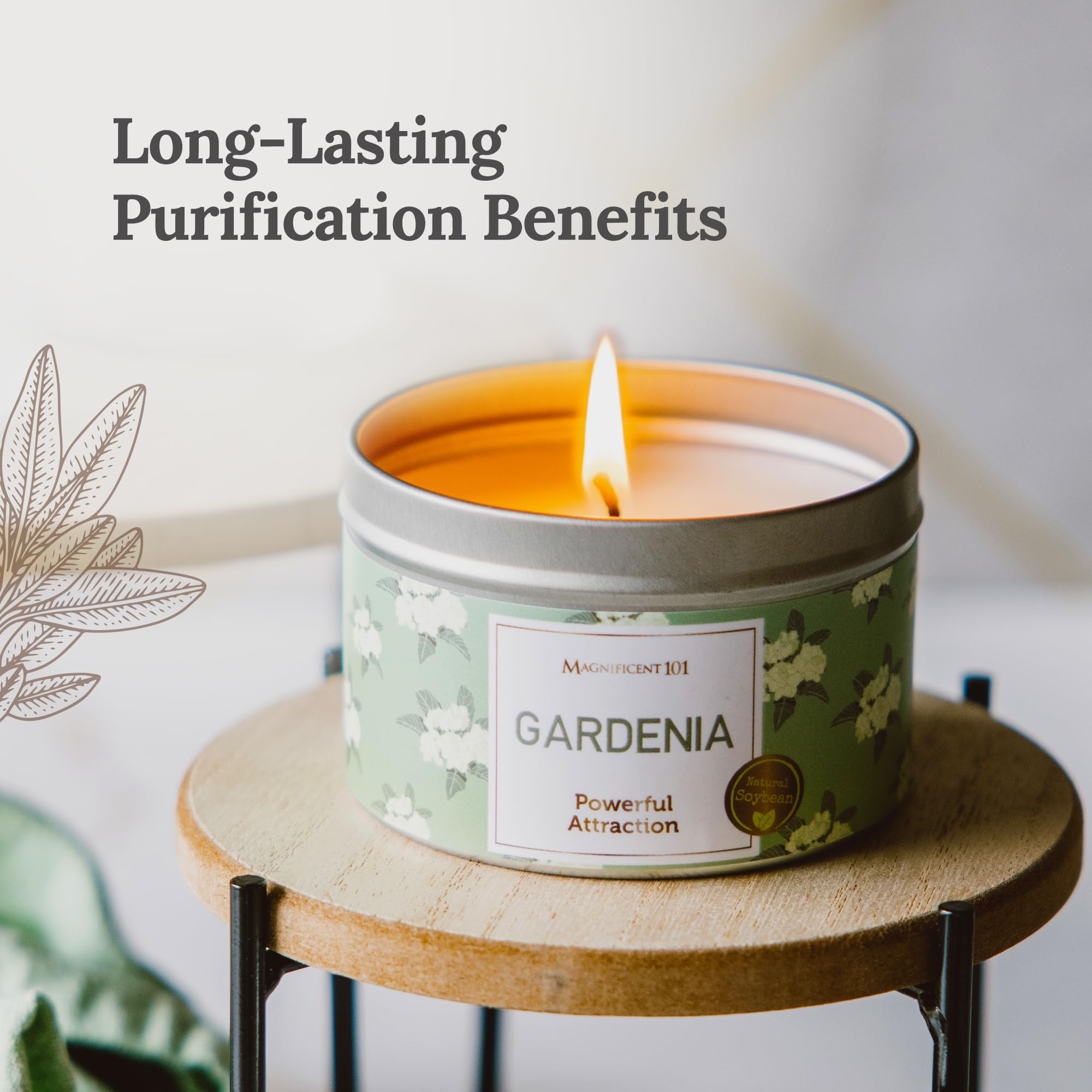 Magnificent 101 Long Lasting Gardenia Scented Smudge Candle | 6 Oz - 35 Hour Burn | All Natural & Organic Candle for Manifestation, Purification & House Energy Cleansing | What You Seek Is Seeking You