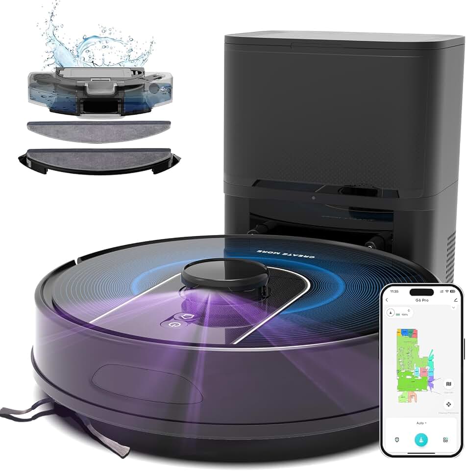 Bagotte Robot Vacuum and Mop Combo,6000Pa LiDAR Navigation Robotic Vacuum Cleaner,Self-Emptying Station for 90 Days,Wi-Fi/App/Voice Control,Ideal for Carpets&Hard Floors