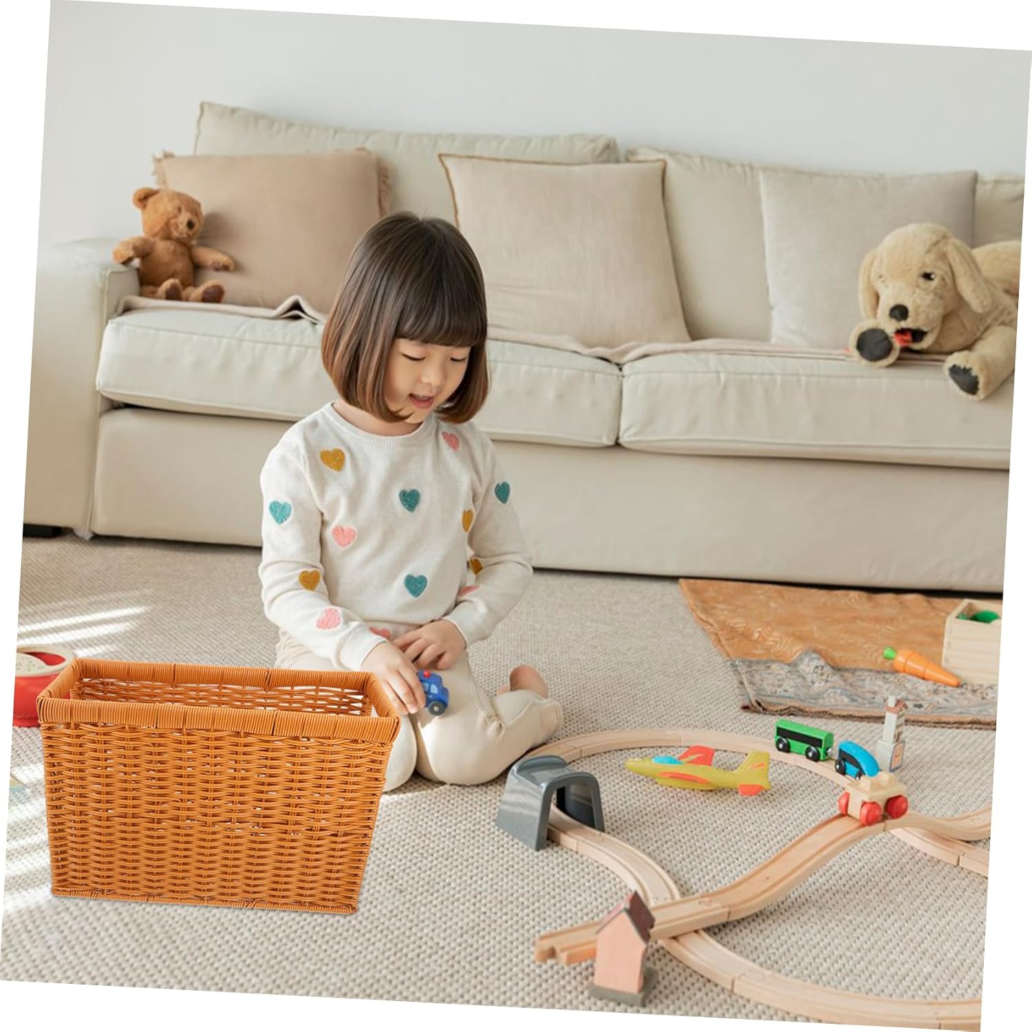 Ciieeo Imitation Rattan Woven Storage Basket Multi Function Desk Organizer for Books and Magazines Plastic and Construction Elegant Japanese Design for Home Decor