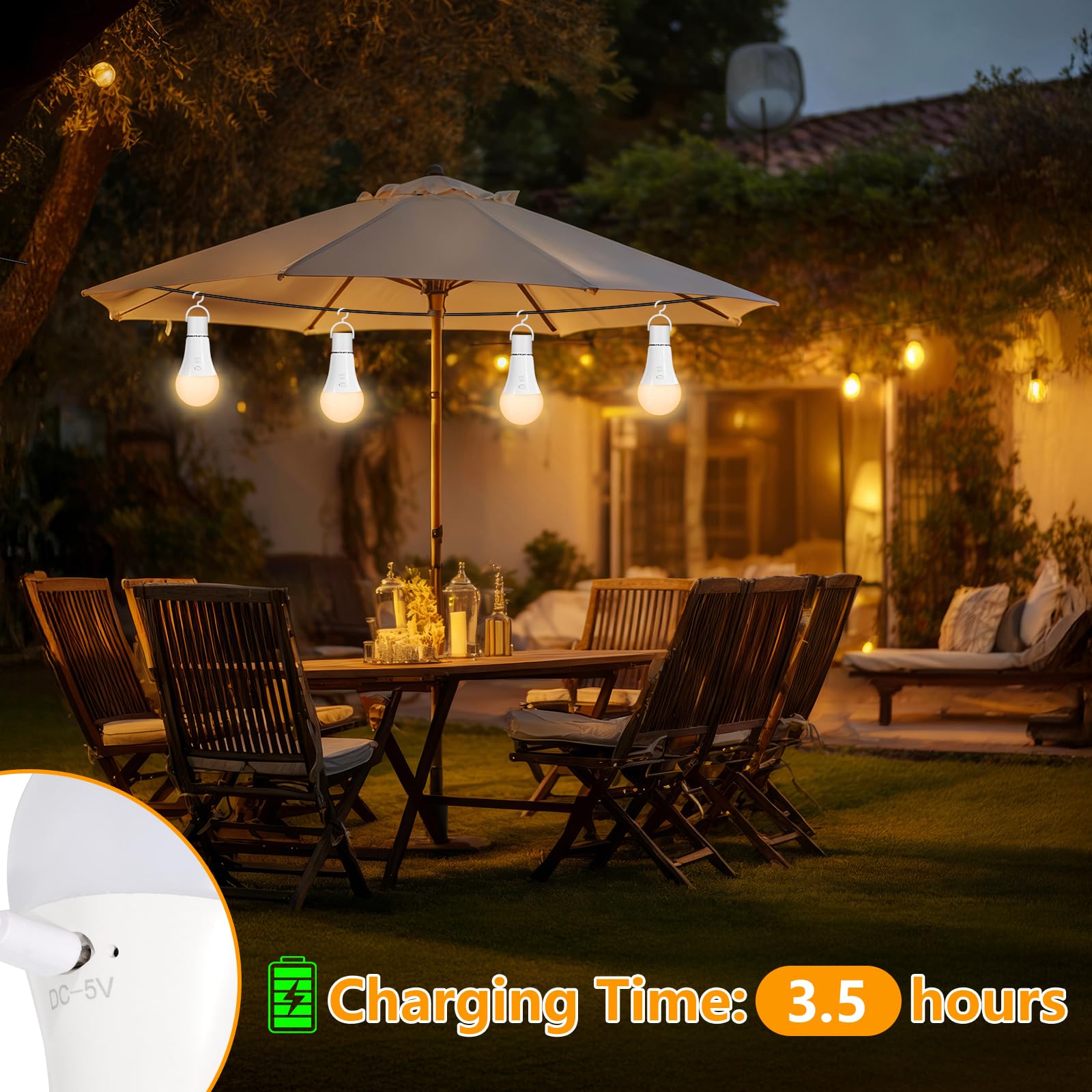 Ampoule Rechargeable USB-C Avec Télécommande - Ampoule E27 Dimmable 3 Couleurs - 7W Touch Control Ampoules avec Fonction de Timing - D'urgence pour Camping, Randonnée, 4 Pack