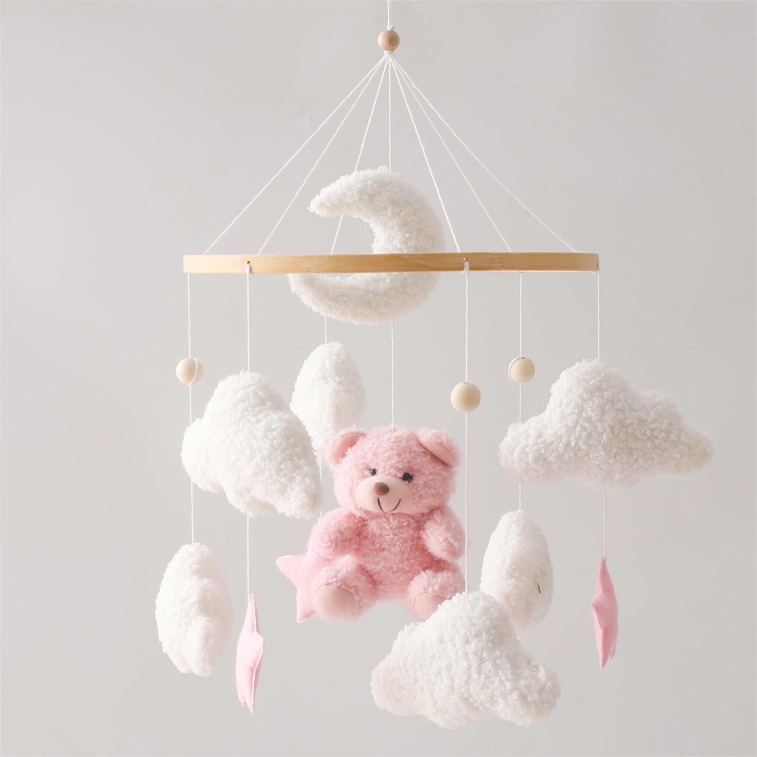 Babybett Mobile Bär Kinderzimmer Mobile Teddy Samt Mobile Kinderzimmer Dekoration für Kleinkind Schlafzimmer Hängende Baby Mobile Neugeborenes Baby Geschenk（Rosa Bär）