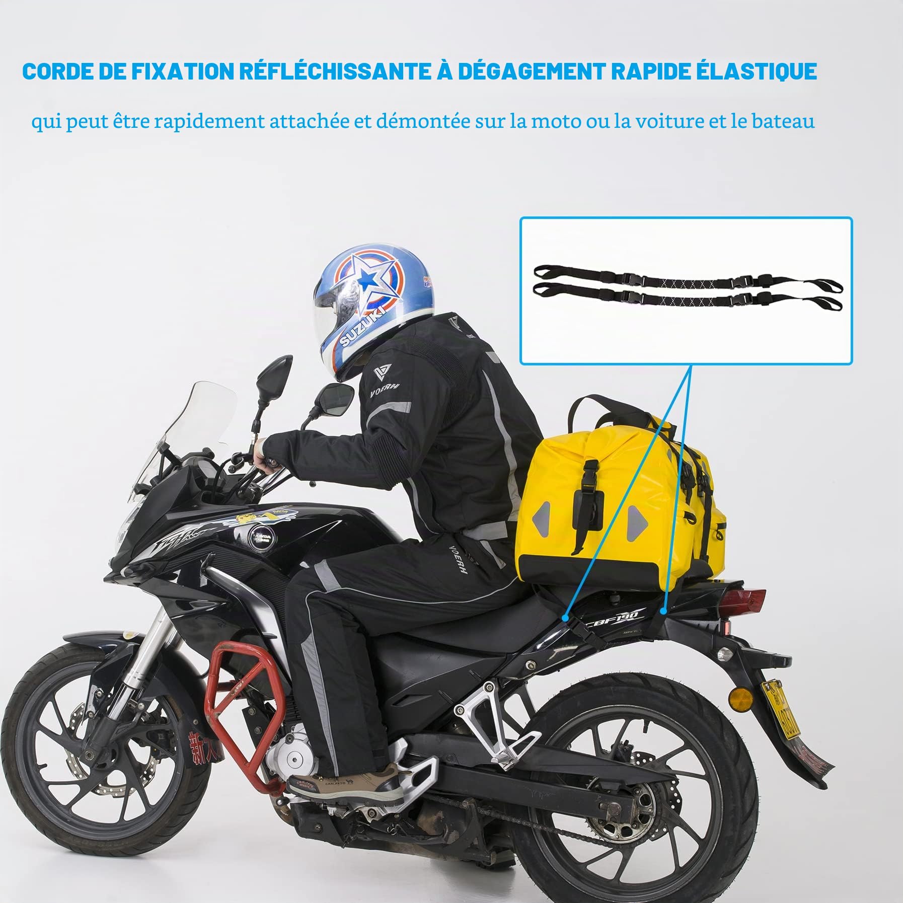 WILD HEART Sac de Voyage Moto en U de 70L Sacoche Etanche Selle Moto - Rangement Durable et étanche pour Motos - Facile à Installer, Sécurisé et sans Danger pour Votre équipement (Jaune)