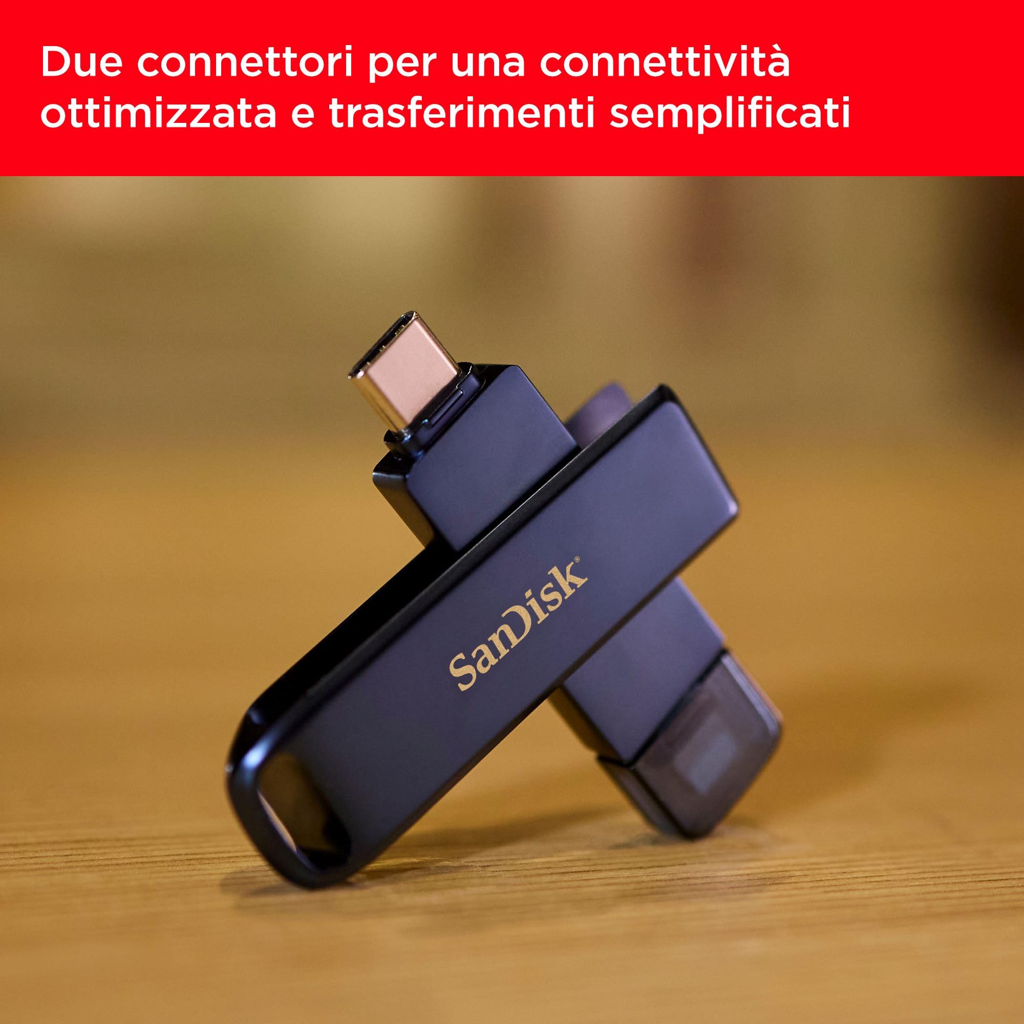 SanDisk 128GB Phone Drive per iPhone/iPad e PC con Connettori Lightning e Ripristino Automatico USB-C - Dettaglio