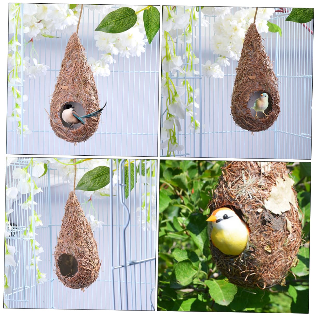 Set 5 Nidi per Uccelli Sospesi in Paglia Intrecciata a Mano, Resistente e Traspirante, Decorazione Naturale per Giardino, Casa e Matrimonio, Casetta per Uccelli da Esterno e Riproduzione
