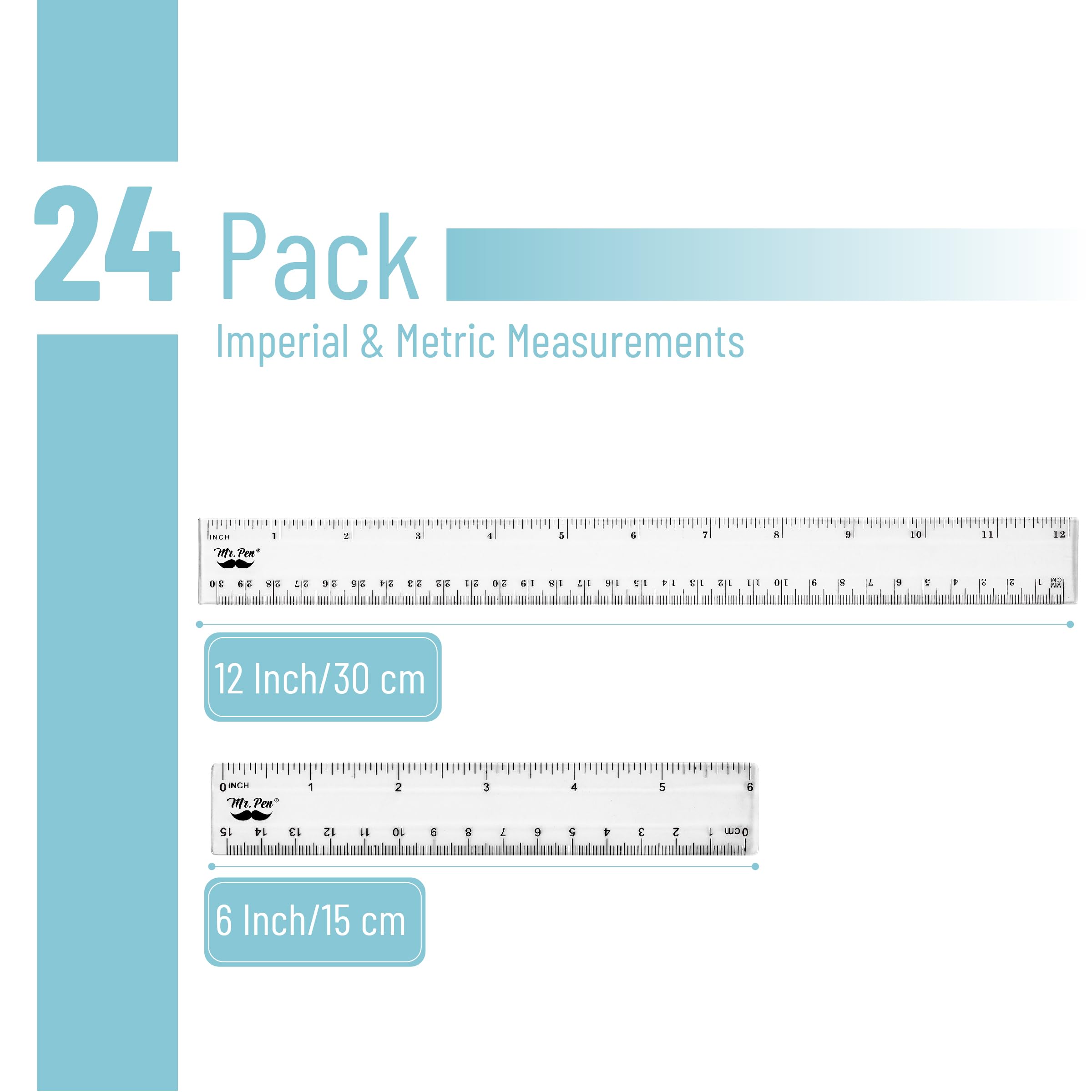 Mr. Pen Ruler Set – 24 Pack (12-inch & 6-inch), Clear Plastic, Dual-Side Inch & Centimeter Markings - View #8