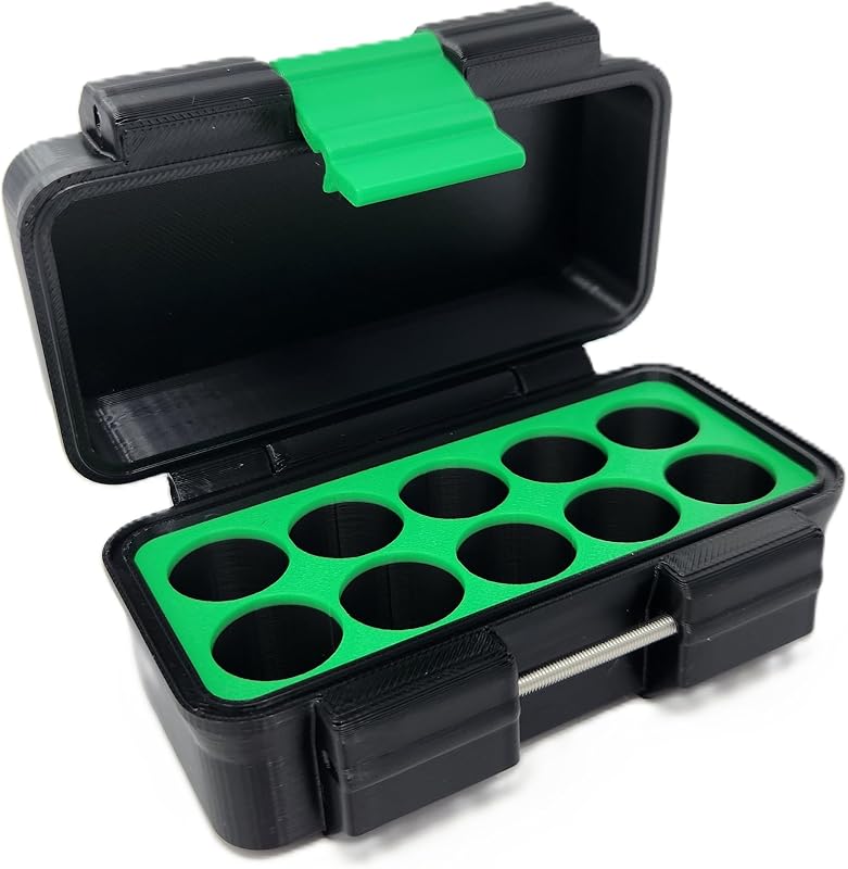 Estojo rígido para armazenamento de frascos de 3 mL Generic, 10 compartimentos, preto/verde