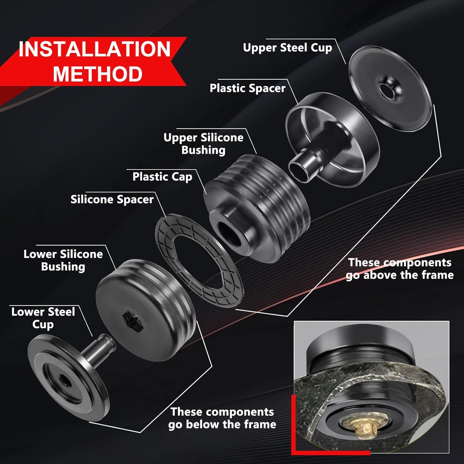 Silicone Body Mount Bushings Kit Compatible with 2008 - 2016 Ford F250 F350 Crew Cab (2WD&4WD)- Upgrade Cab Mounts Reduce Noise,Improve Driving Comfort (Black)