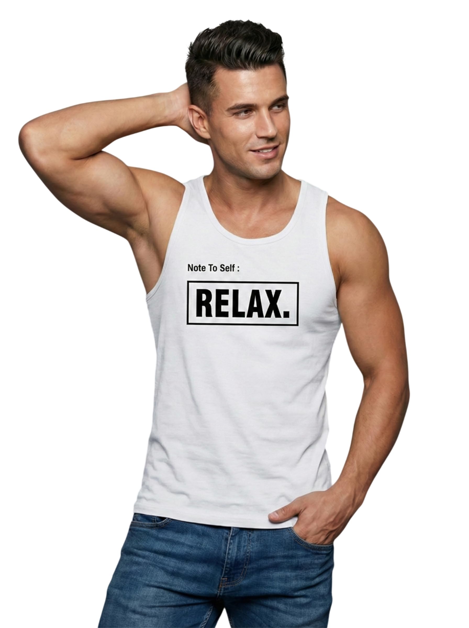 Polyester Relax Printed Vest for Men - White | Round Neck | Sleeveless | Regular Fit | Summer & Gym Wear Tank Top for Men-image-4