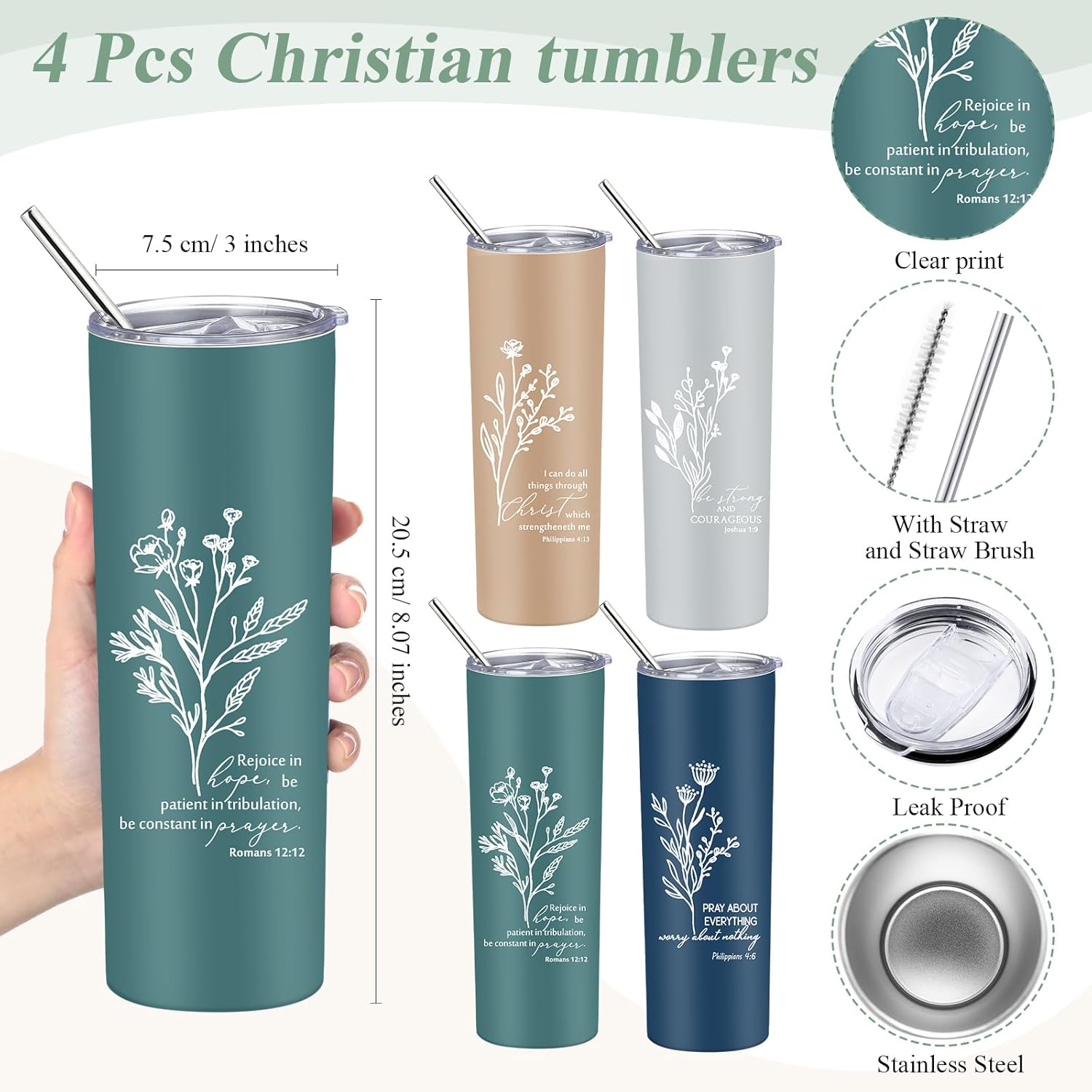 Fumete 4 Sets Mother's Day Christian Gifts for Women 20oz Bible Verse Tumbler Religious Makeup Cosmetic Bags Christian Silicone Keychains Inspirational Gifts for Church Members Church Holy Week