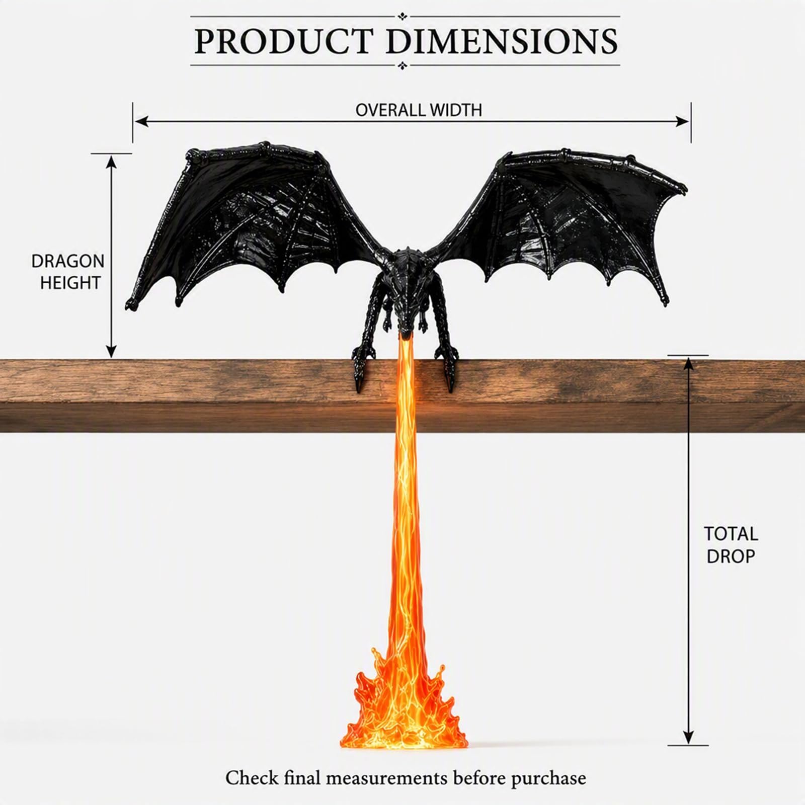 Dragon Gothic Shelf Sitter LED Flame Decor Posągi