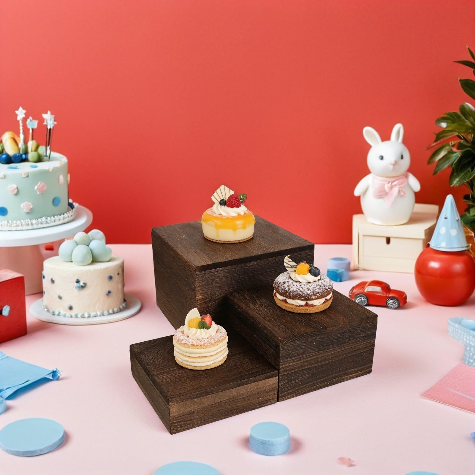 Espositore per Torte in Legno Rustico Impilabile 3 Pezzi Caffè