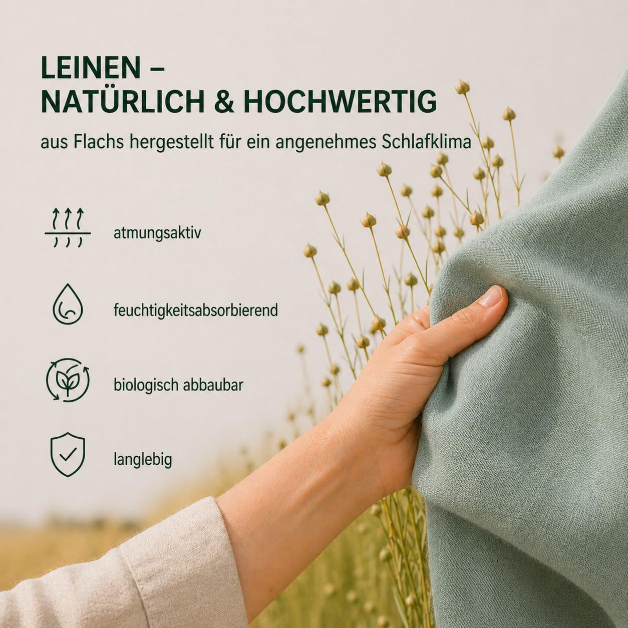 BLUE MOON Bettwäsche 135x200 Leinenbettwäsche [ÖKO-TEX] - 2teilig - 1 Bettbezug 135 x 200 + 1 Kissenbezug 80x80 cm - Luxuriöse Leinen Bettwäsche aus 100% Leinen - Made in EU - Stone Washed - grün