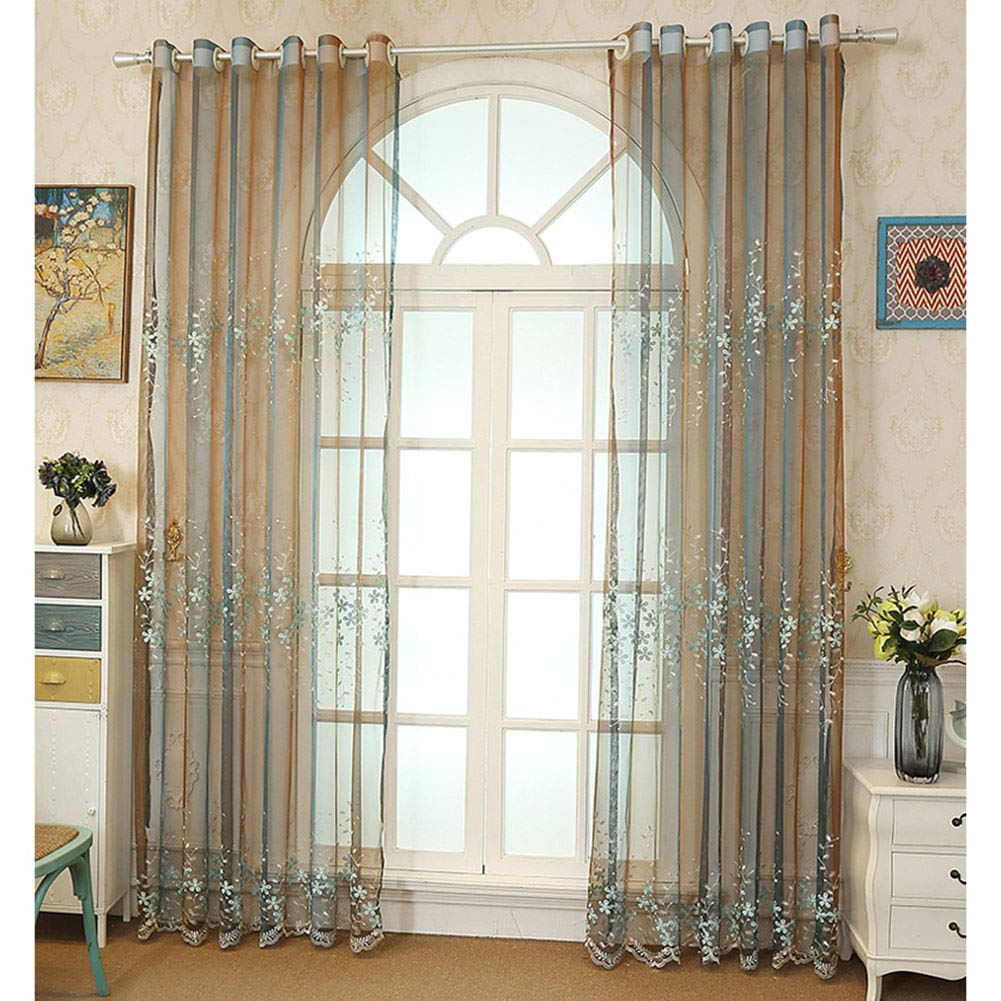 Cortina transparente bordada pequeña floral para ventana mirador