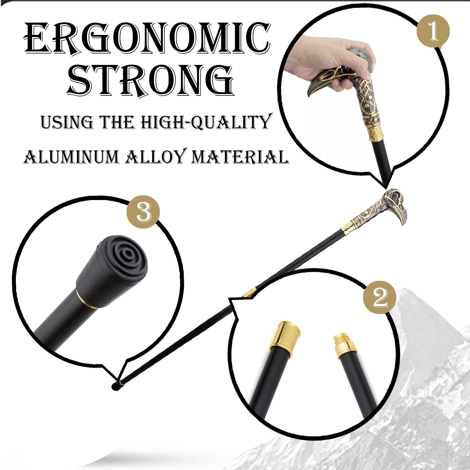 Bastón de Aleación de Aluminio Hecho a Mano para Hombres, Mujeres y Personas Mayores, con Empuñadura Decorativa de Latón Desmontable, Ligero y Resistente