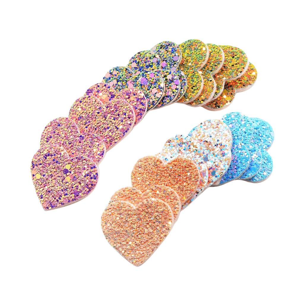 LOOM TREE® 20 Pieces DIY Love Heart Felt Appliques with Glitter Sequin for Scrapbooking Decoration Making Card Craft Embellishment 26x34mm Multi Colors