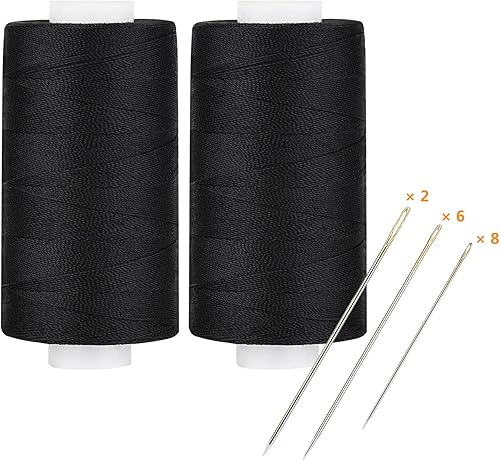 Miniatura 20 de Simthread - Hilo multiusos de poliéster 400 yardas cada uno (1 blanco y 1 negro)