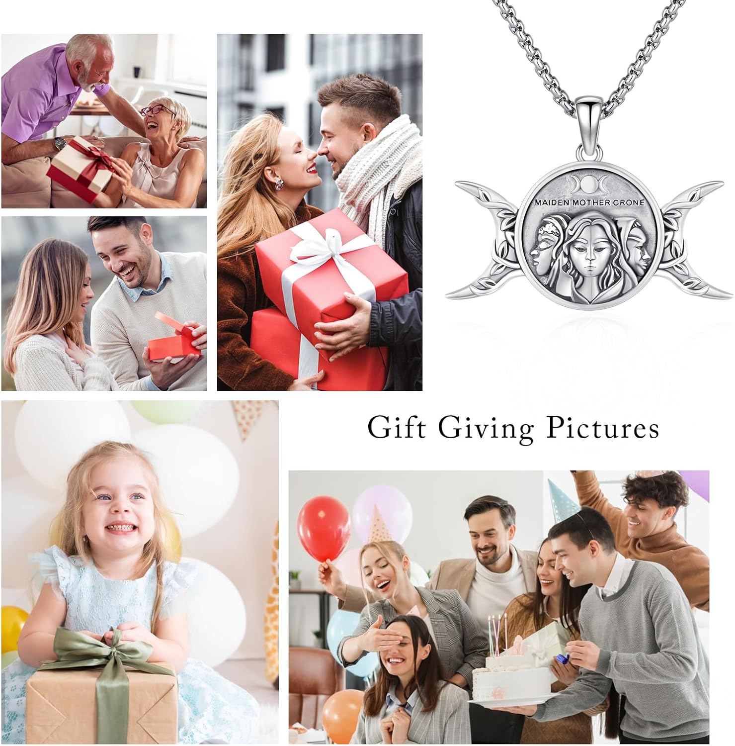 Triple Moon Goddess/Virgin Mary Necklace 925 Sterling Silver Greek Goddess Hekate Pendant Necklaces Protection Amulet Moon Sun Pentagram Jewelry for Women - Image 6