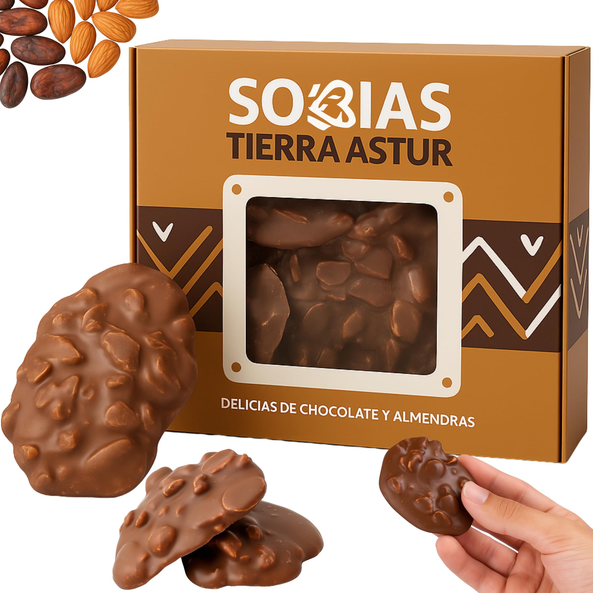 Tierra Astur Sobias Chocolate con Almendras Crujientes | Delicias de Chocolate con Almendras Crujientes – Bombones Gourmet Artesanales, Chocolate con Leche Premium
