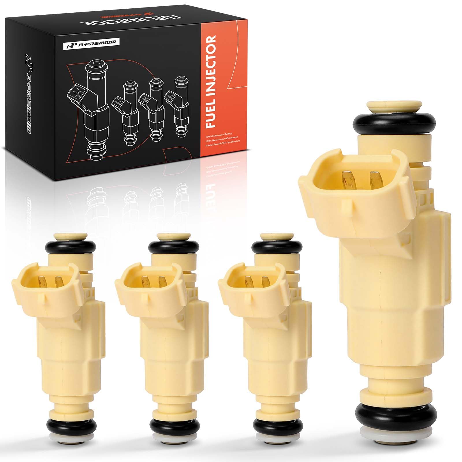A-Premium Set of 4 Fuel Injectors Compatible with Hyundai Elantra 2001-2007,Tucson 2005-2009, Tiburon 2003-2008 & Kia Sportage 2005-2010, Spectra 2004-2007,Spectra5, 2.0L, Replace# 3531023600