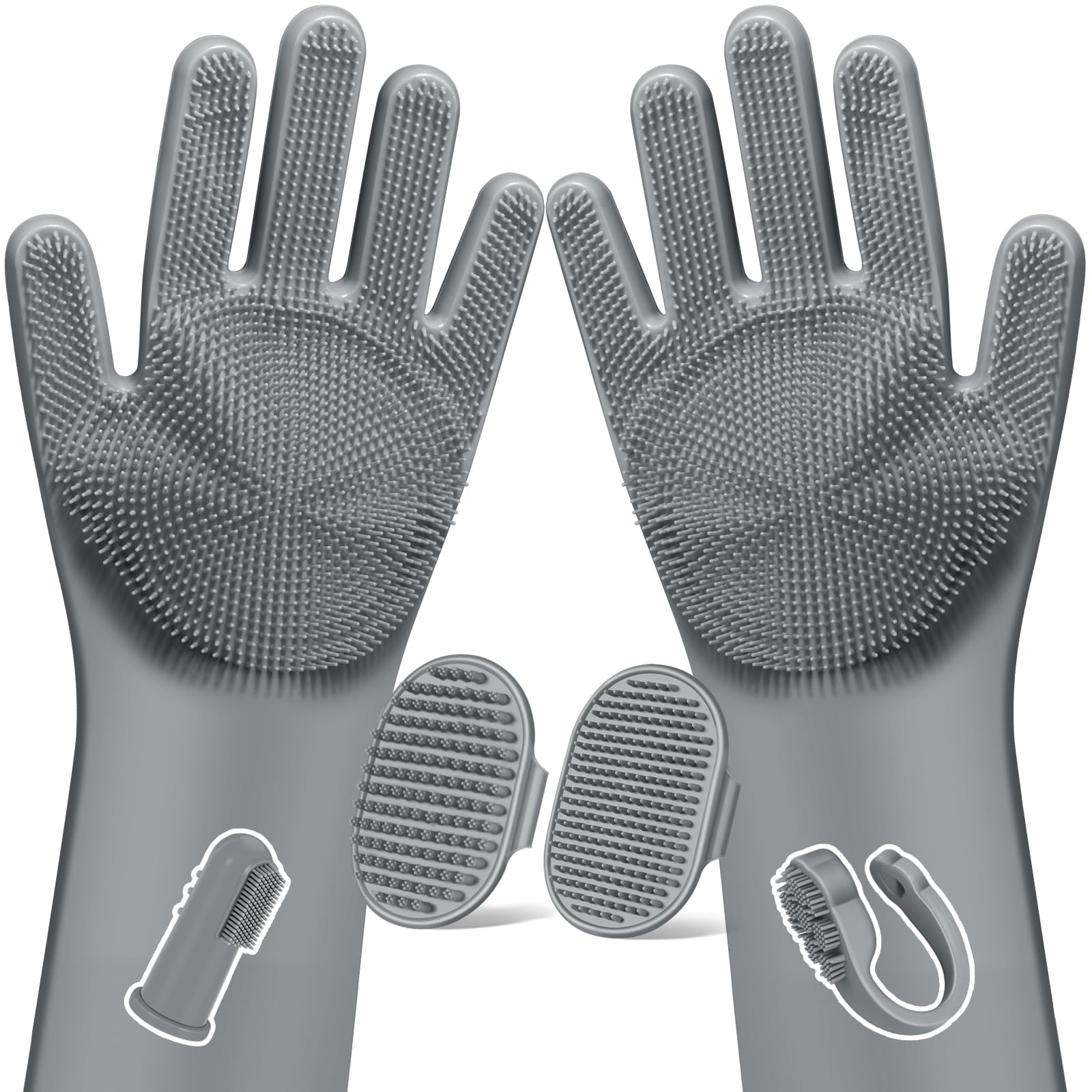 6PCS Pet Grooming Kit | Dog Washing Gloves | Dog Bath Brush | Dog Bath Gloves | Dog Shampoo Brush | Pet Grooming Gloves | Cat Bathing Supplies | Dog Bath Supplies (Grey)